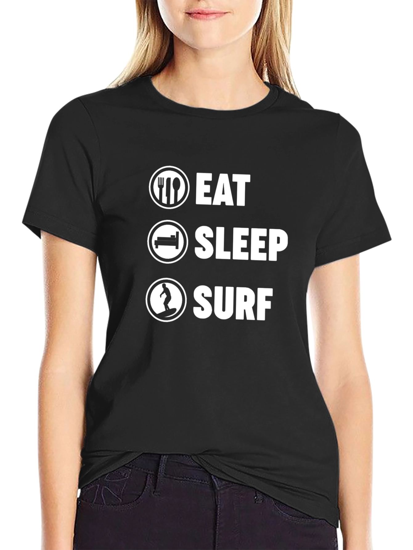 Eat Sleep Surf Graphic Tee - Black Cotton T-Shirt