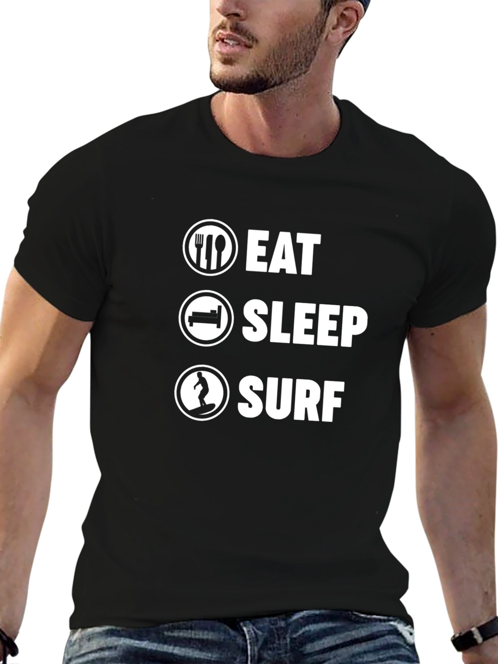 Eat Sleep Surf Graphic Tee - Black Cotton T-Shirt