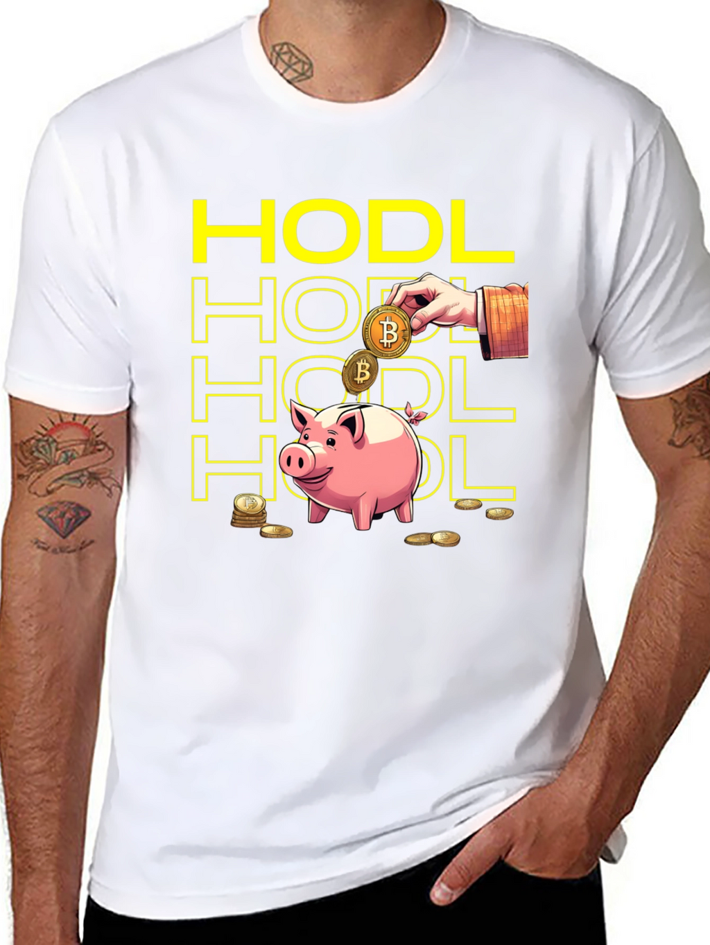 HODL Bitcoin Crypto Piggy Bank Black T-Shirt