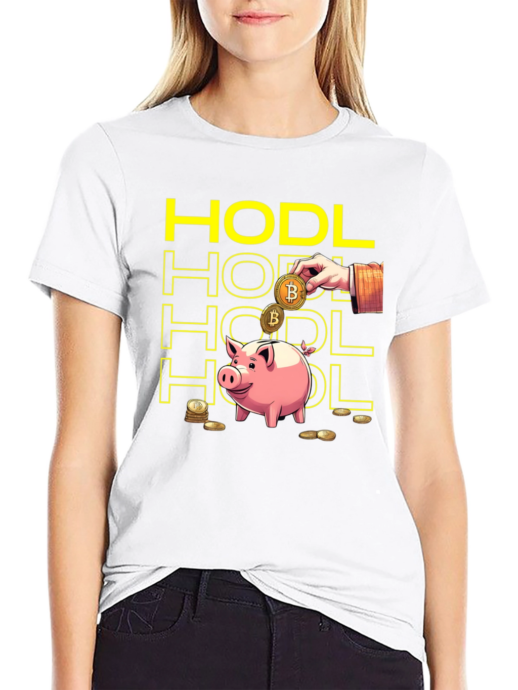 HODL Bitcoin Crypto Piggy Bank Black T-Shirt