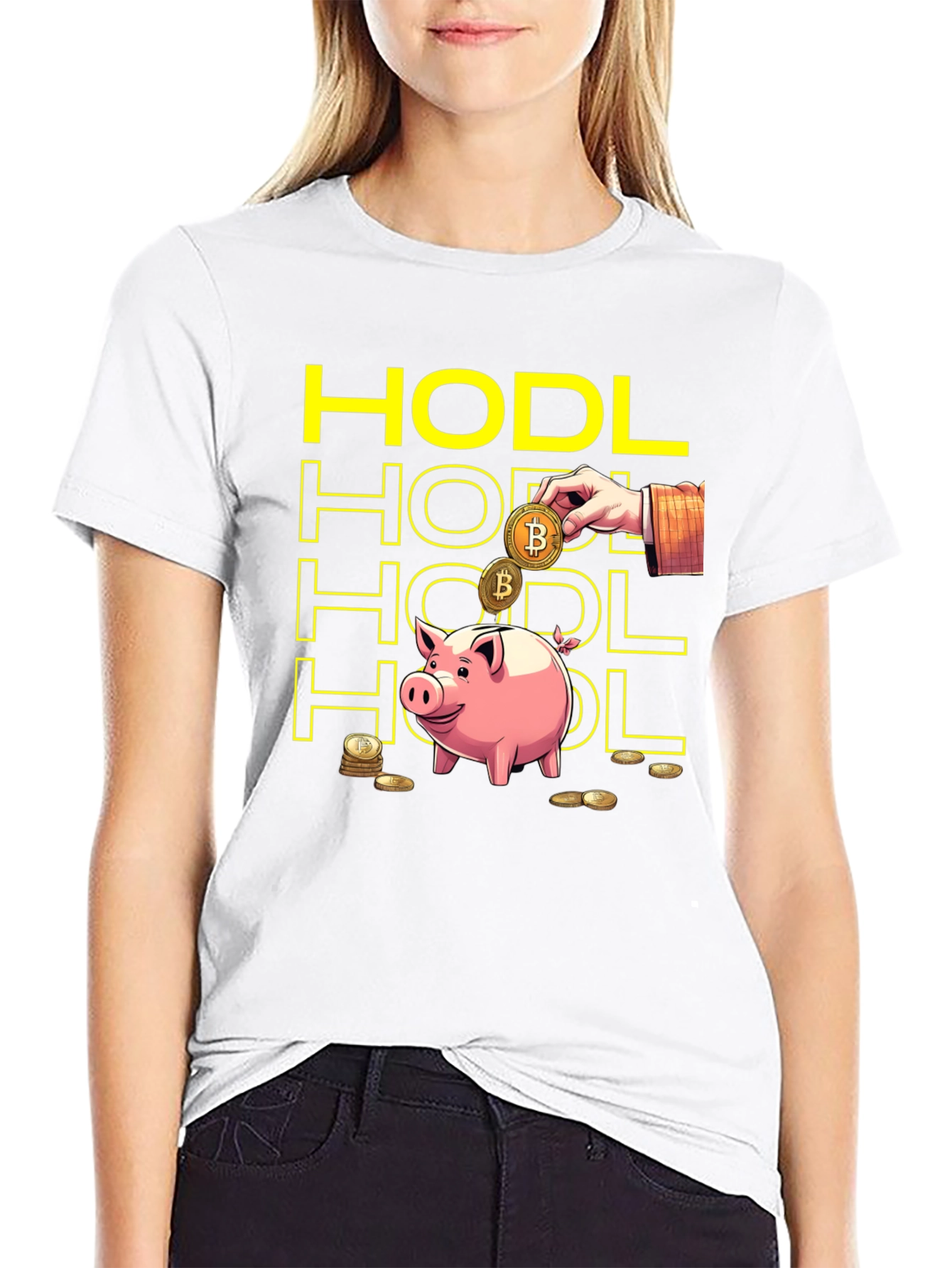 HODL Bitcoin Crypto Piggy Bank Black T-Shirt