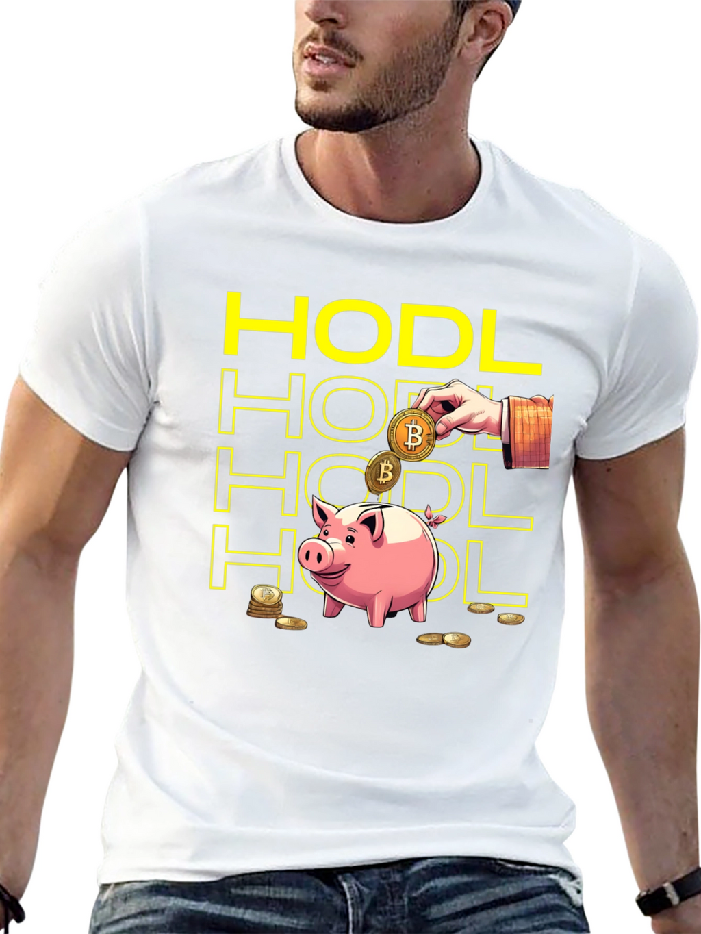 HODL Bitcoin Crypto Piggy Bank Black T-Shirt