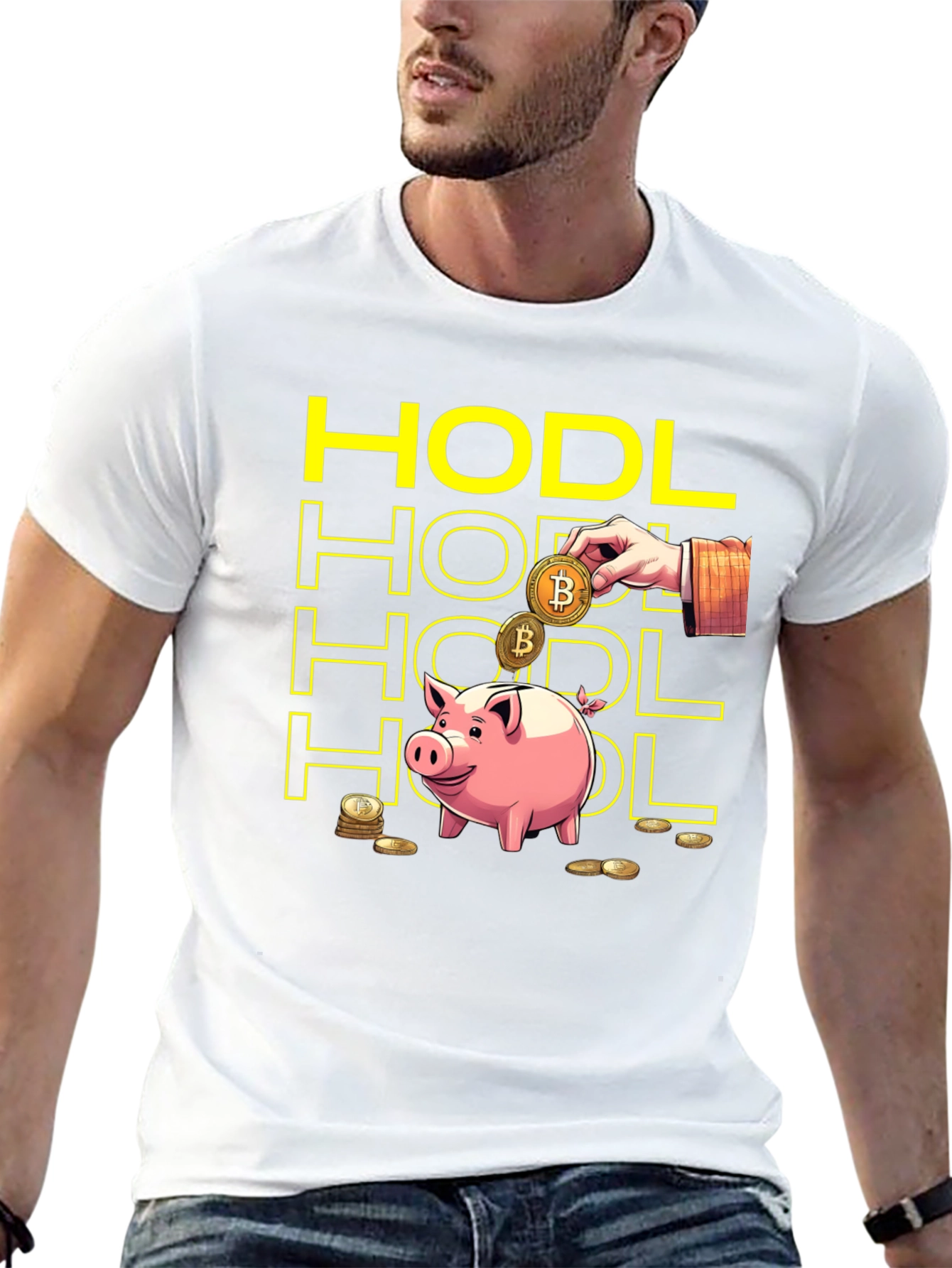 HODL Bitcoin Crypto Piggy Bank Black T-Shirt
