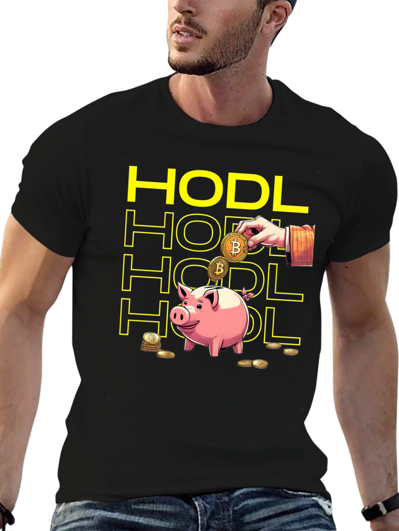 HODL Bitcoin Crypto Piggy Bank Black T-Shirt