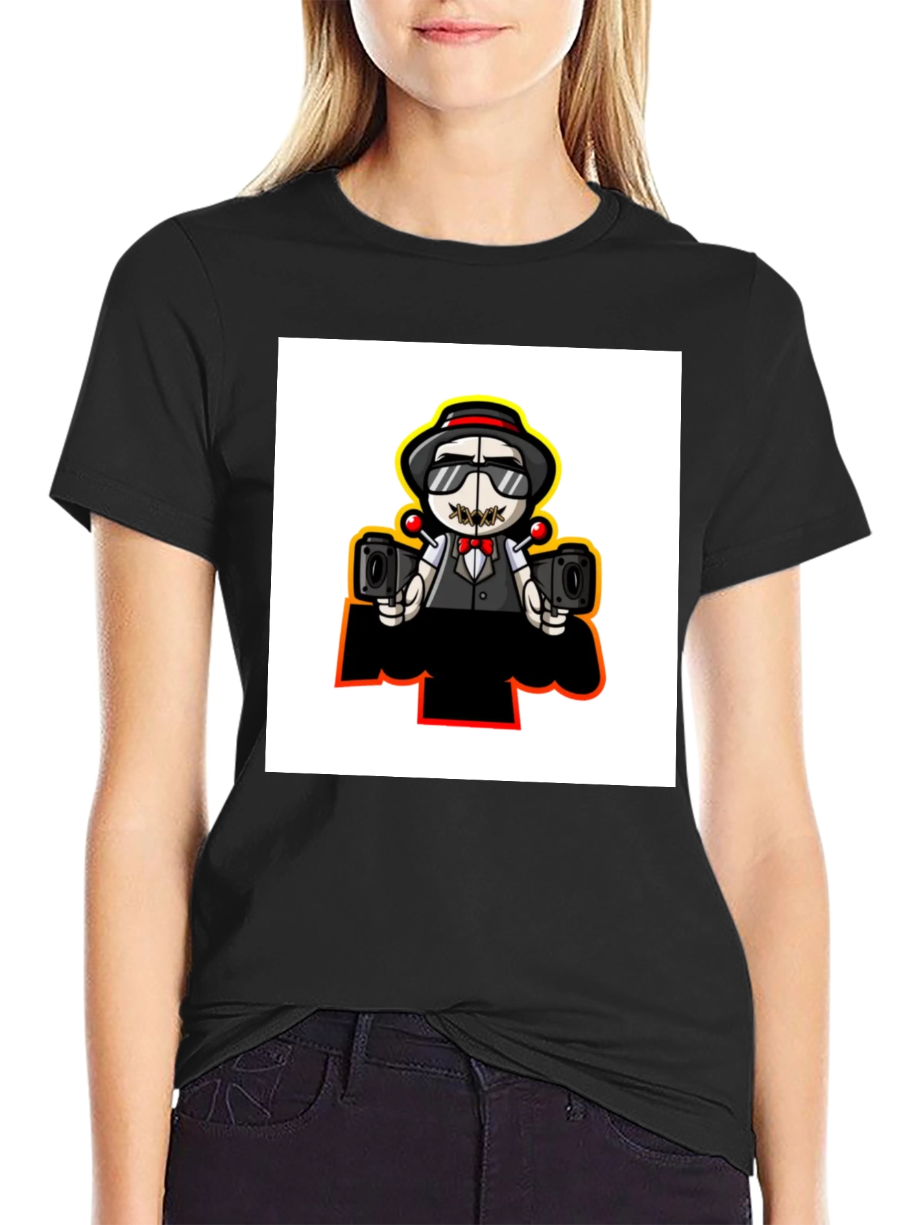 Cartoon Character Graphic Print Black T-Shirt