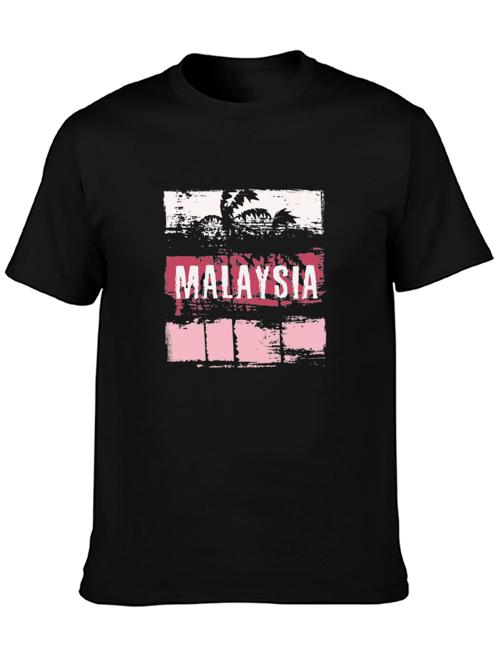 Malaysia Palm Tree Graphic Tee - Black Cotton T-Shirt