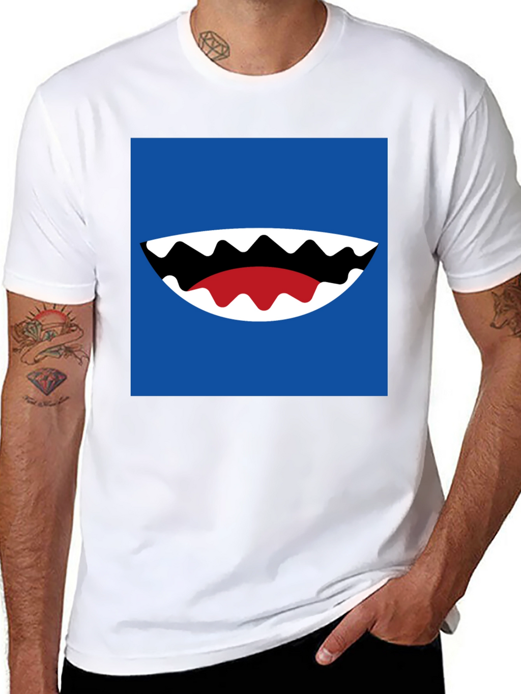 Cartoon Shark Mouth Graphic Tee - Mens Black T-Shirt