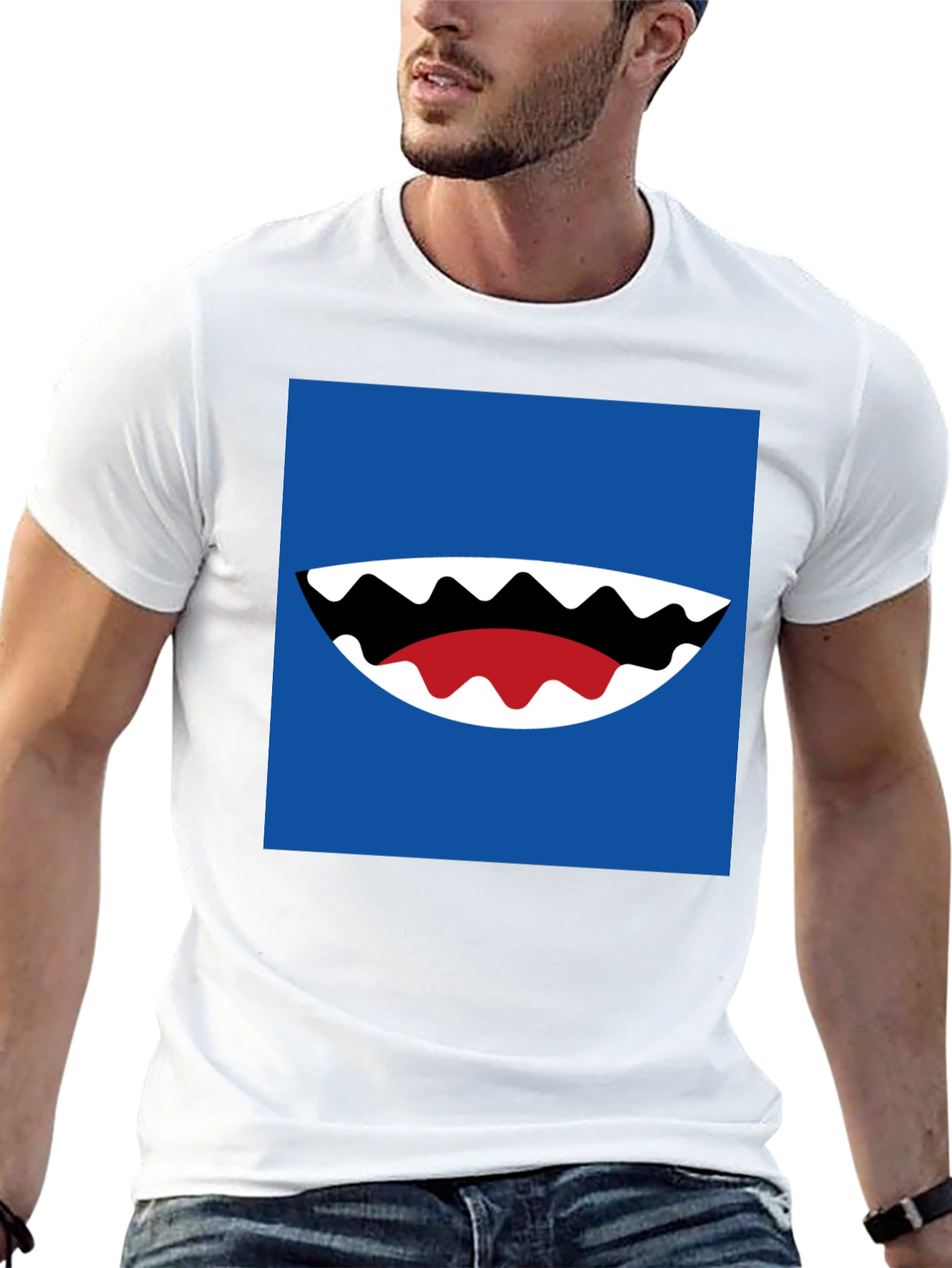 Cartoon Shark Mouth Graphic Tee - Mens Black T-Shirt