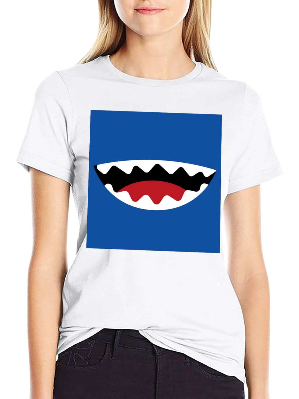 Cartoon Shark Mouth Graphic Tee - Mens Black T-Shirt