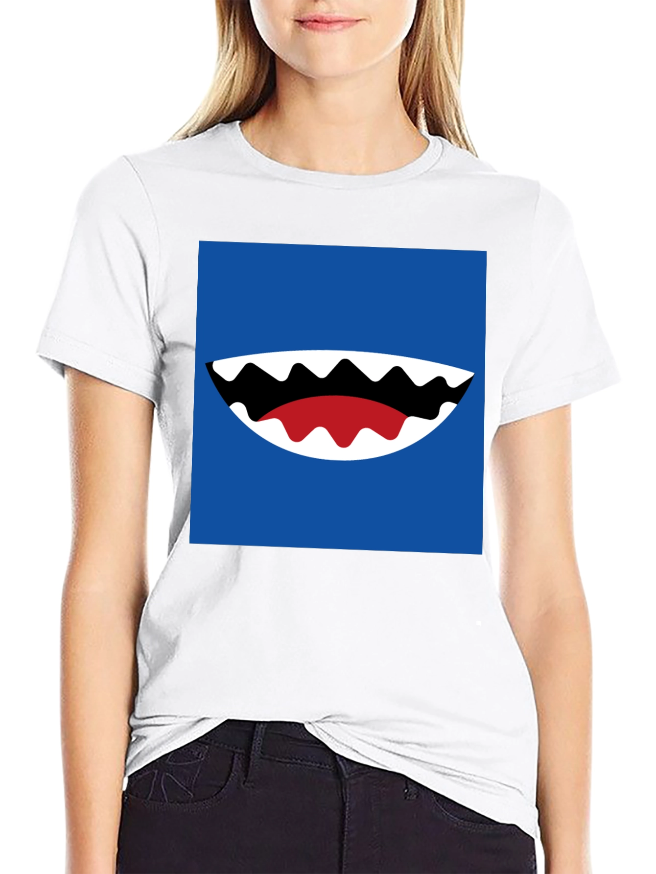 Cartoon Shark Mouth Graphic Tee - Mens Black T-Shirt