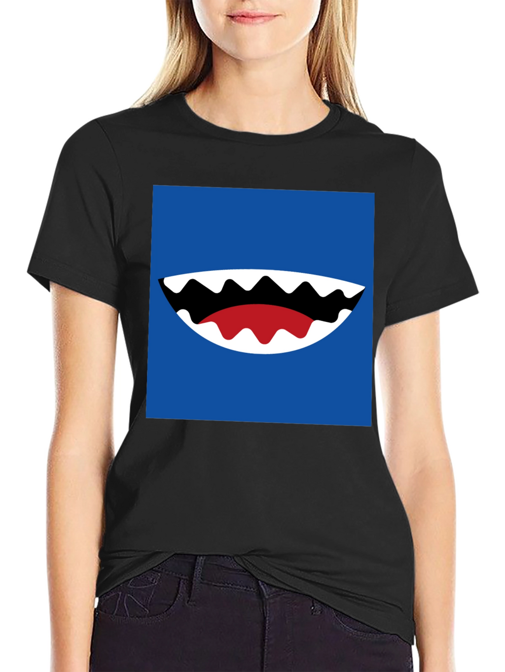 Cartoon Shark Mouth Graphic Tee - Mens Black T-Shirt