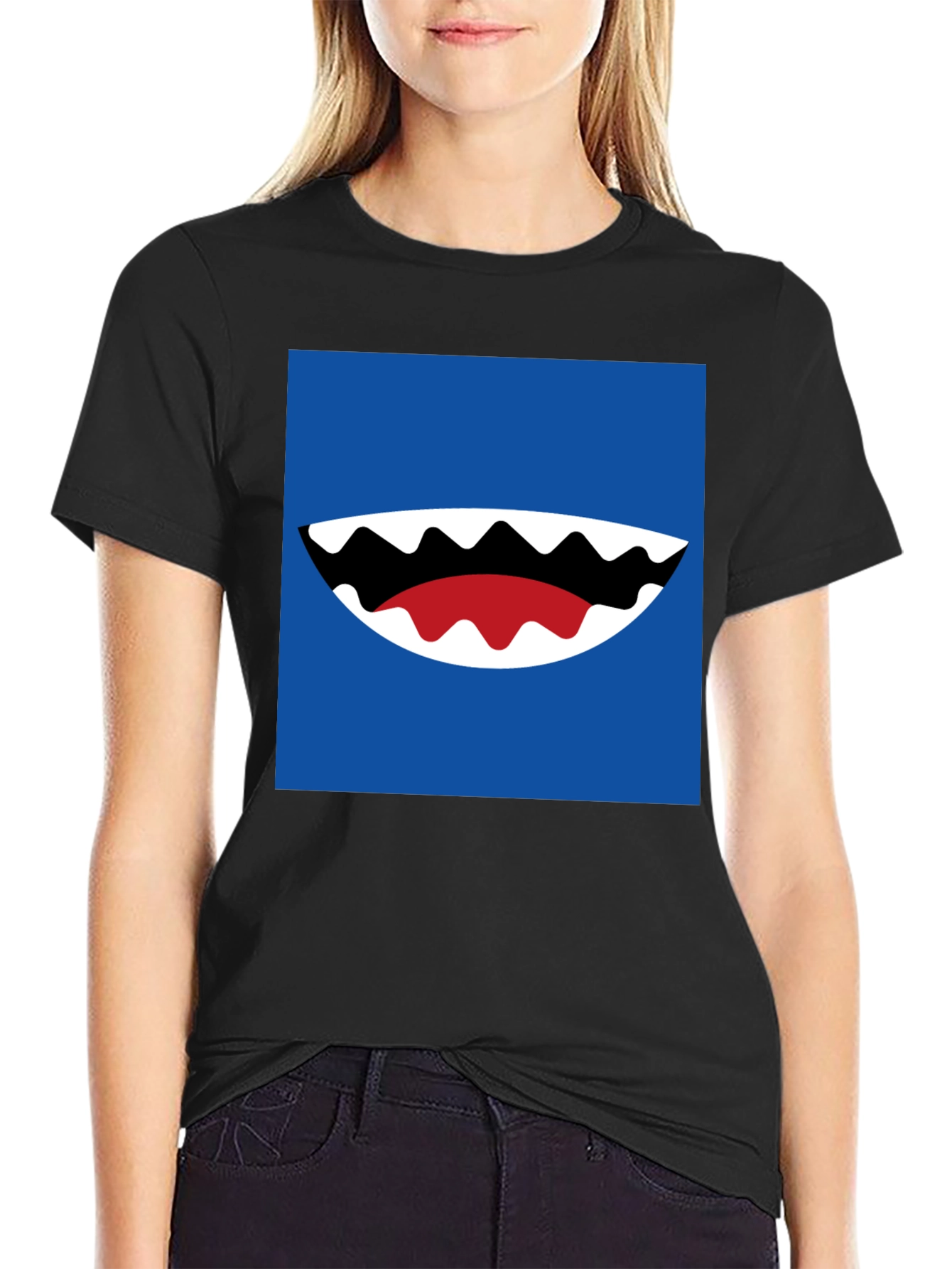 Cartoon Shark Mouth Graphic Tee - Mens Black T-Shirt