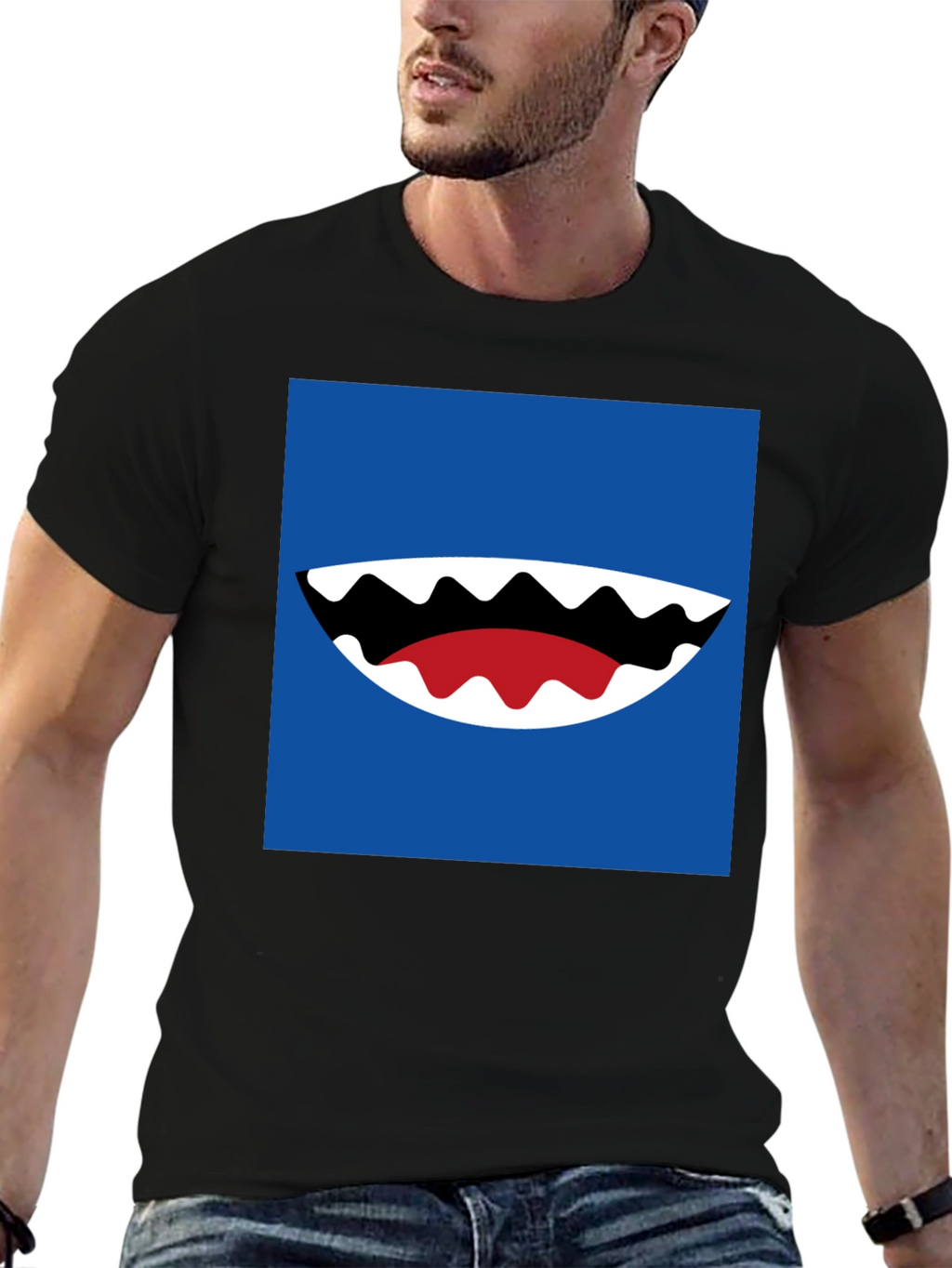 Cartoon Shark Mouth Graphic Tee - Mens Black T-Shirt