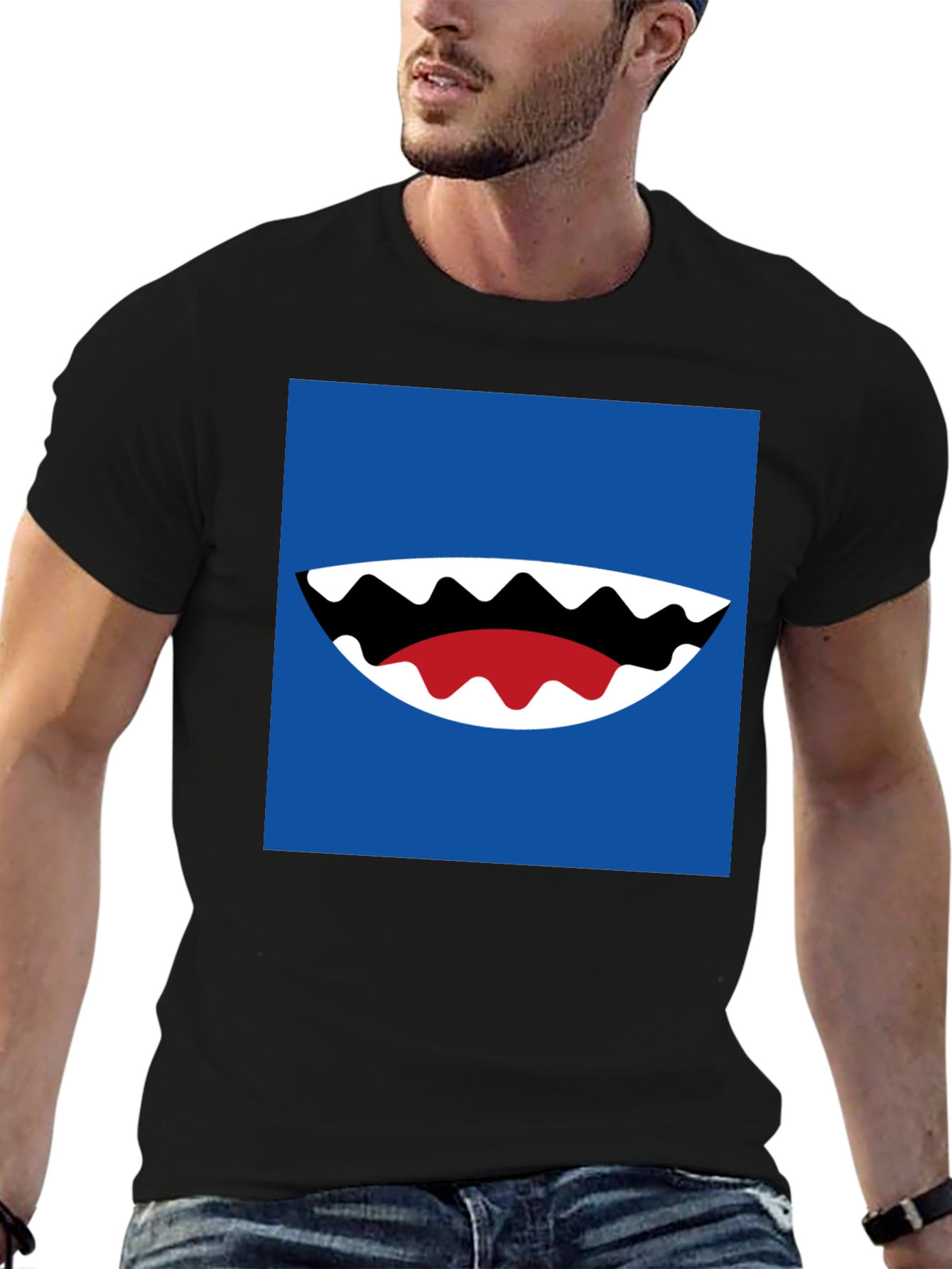 Cartoon Shark Mouth Graphic Tee - Mens Black T-Shirt