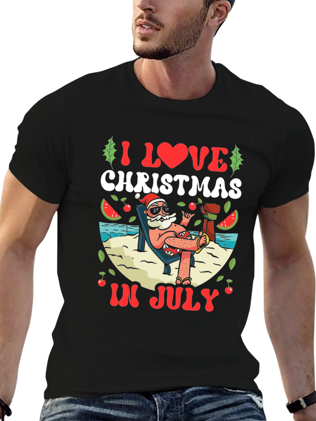 Christmas in July T-Shirt - Beach Santa Tee