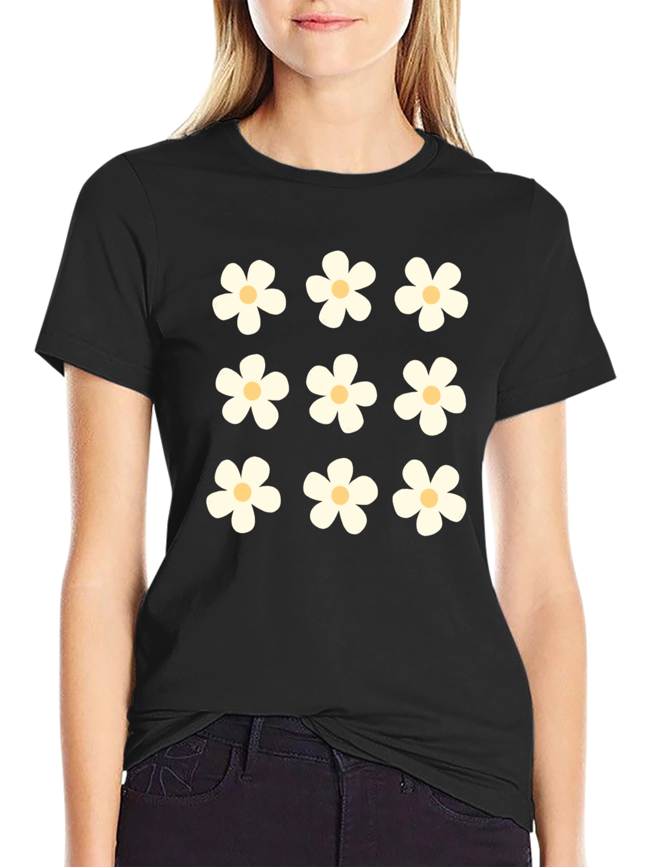 Daisy Flower Black T-Shirt