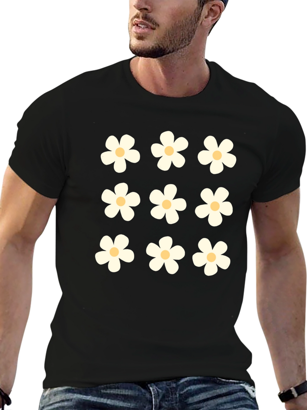 Daisy Flower Black T-Shirt