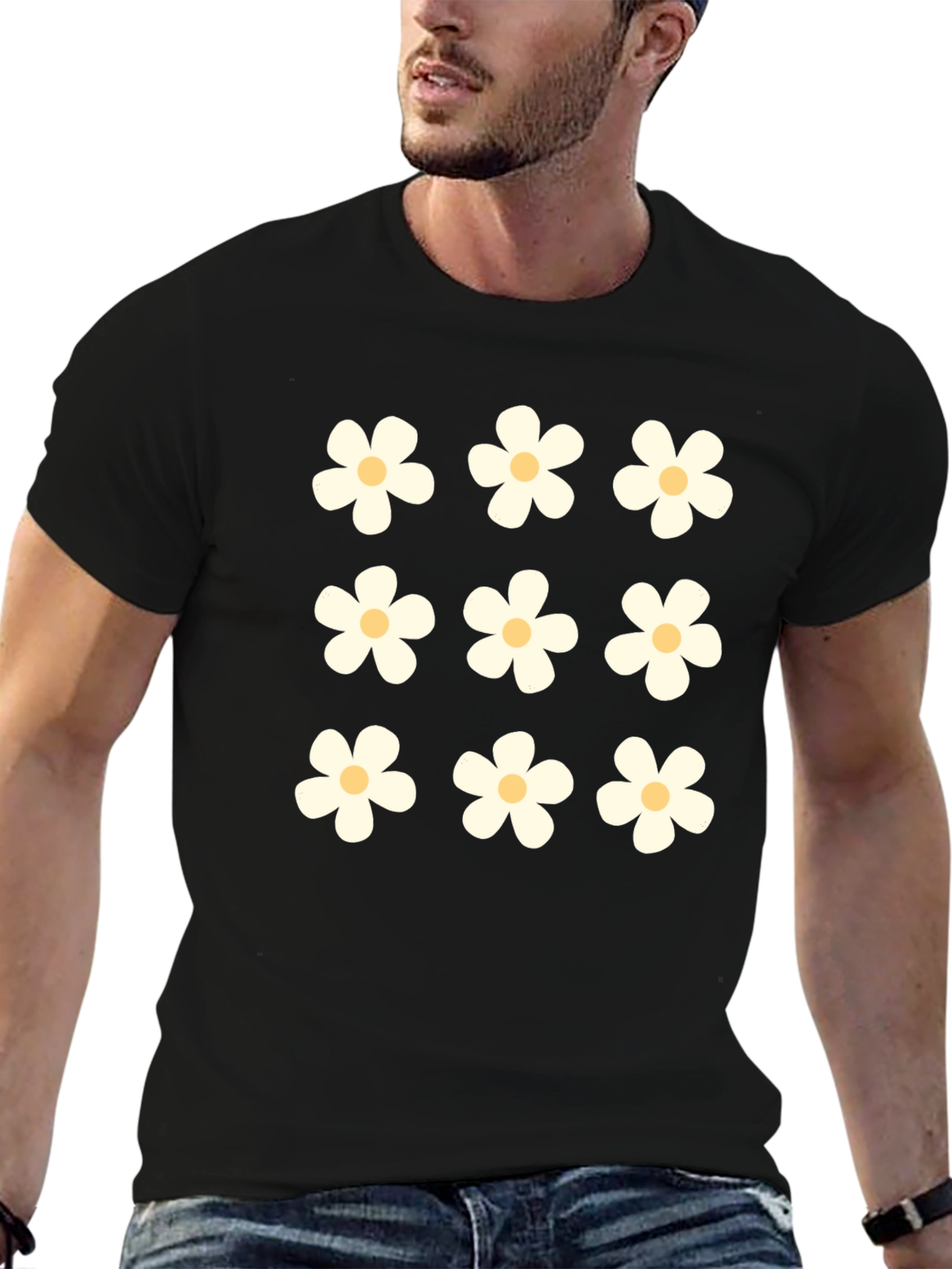 Daisy Flower Black T-Shirt