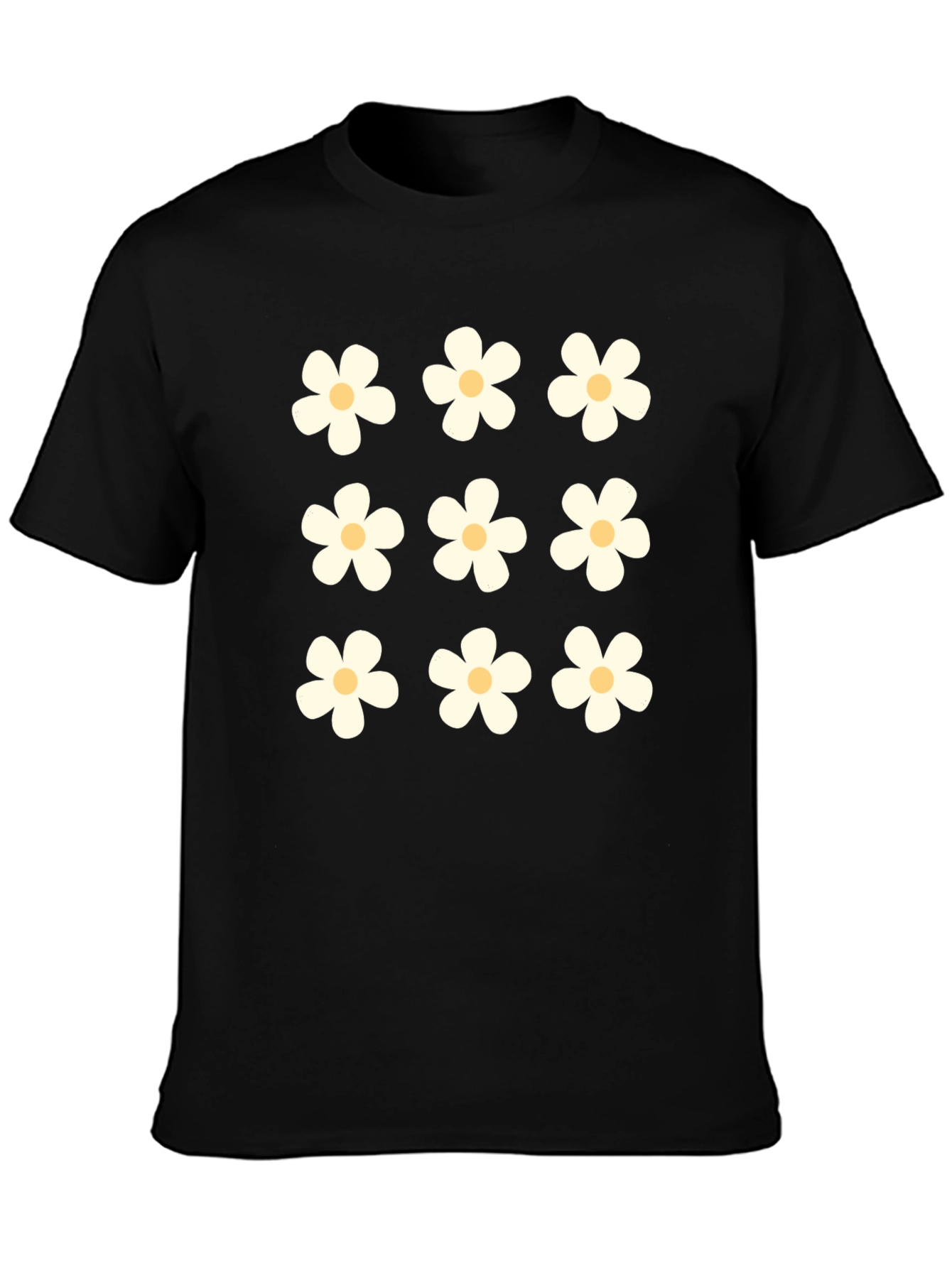Daisy Flower Black T-Shirt