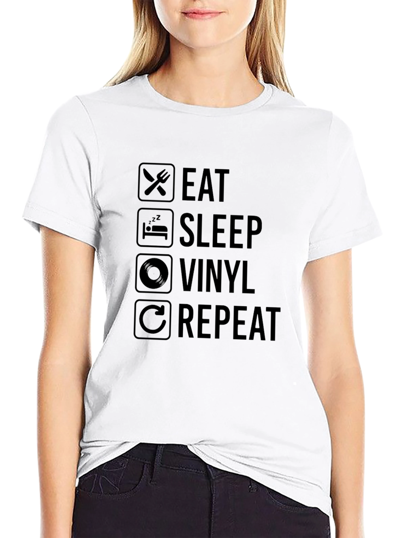 Eat Sleep Vinyl Repeat Black Graphic T-Shirt