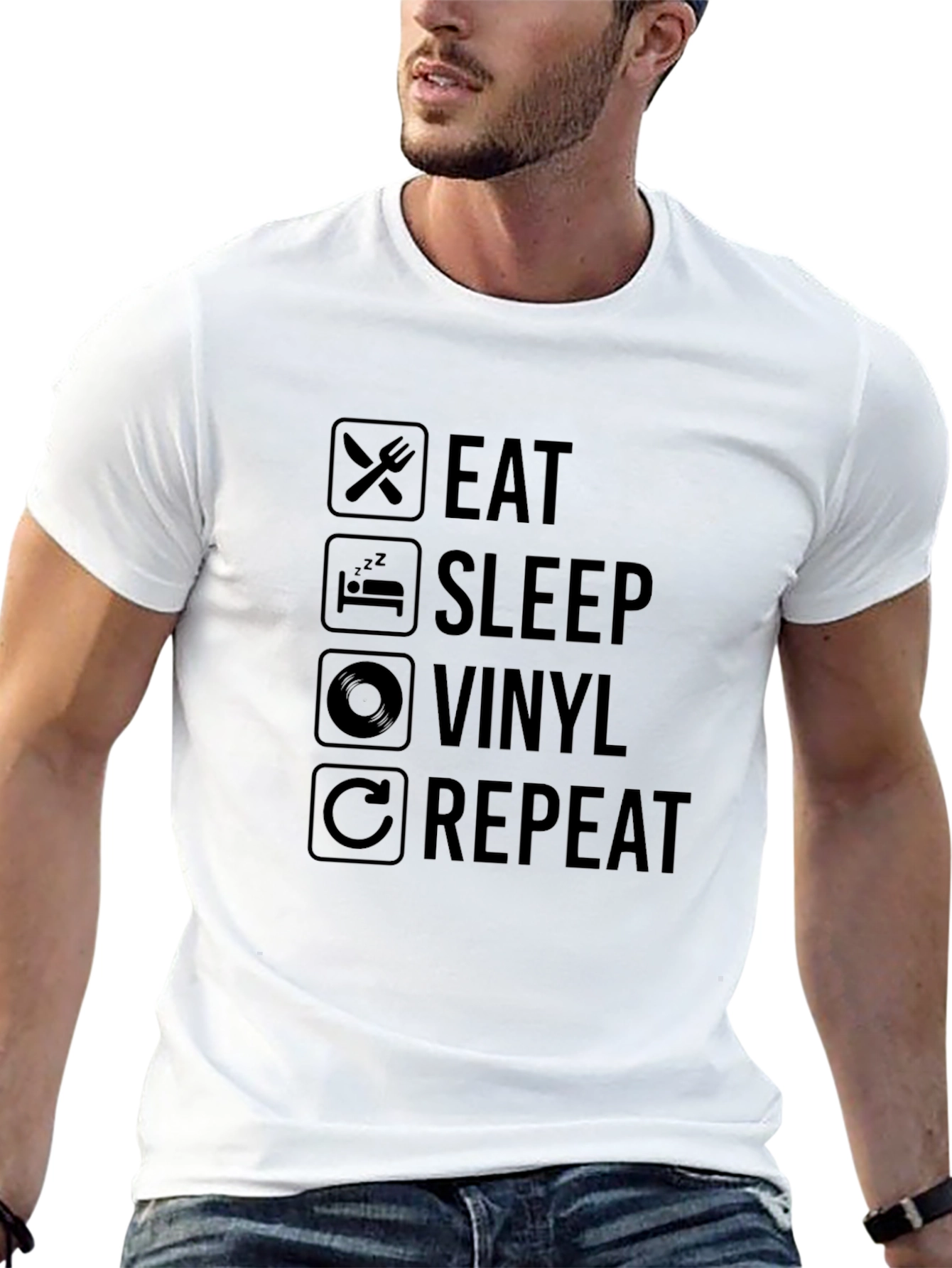Eat Sleep Vinyl Repeat Black Graphic T-Shirt