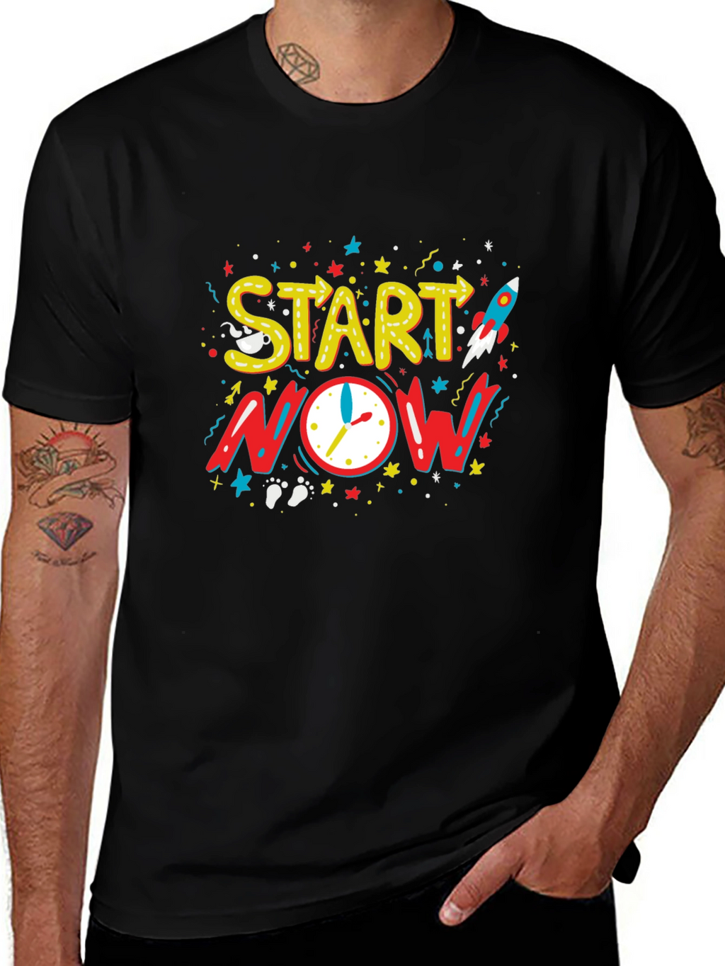 Start Now Graphic Tee - Motivational Black T-Shirt