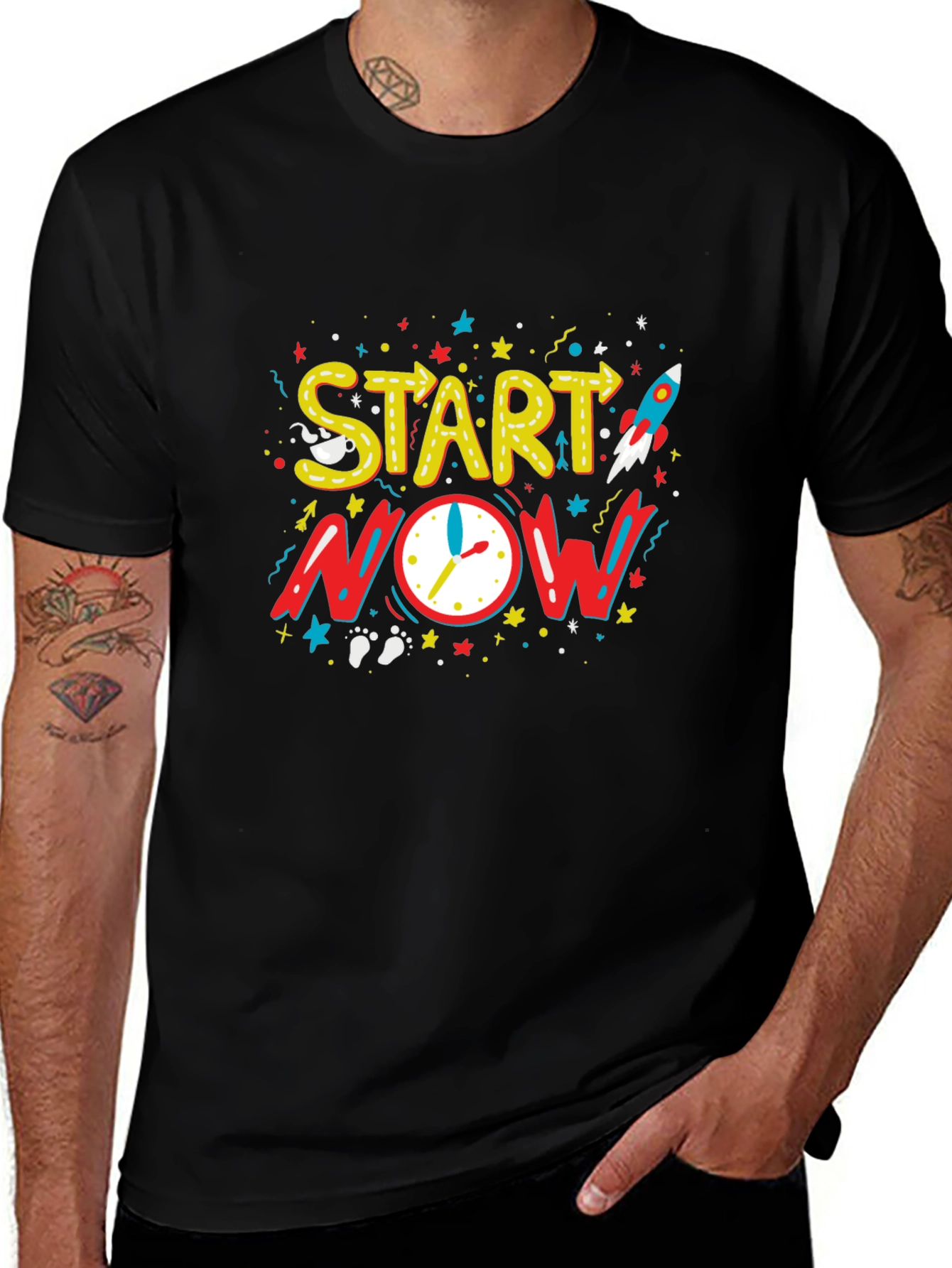 Start Now Graphic Tee - Motivational Black T-Shirt