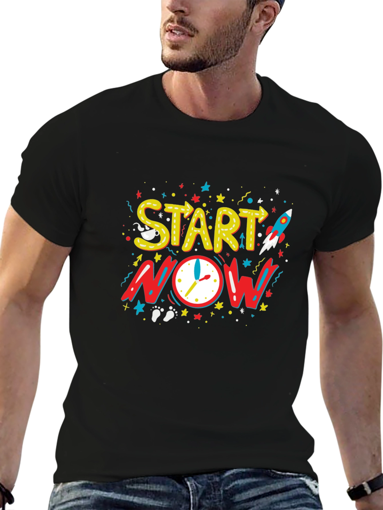 Start Now Graphic Tee - Motivational Black T-Shirt