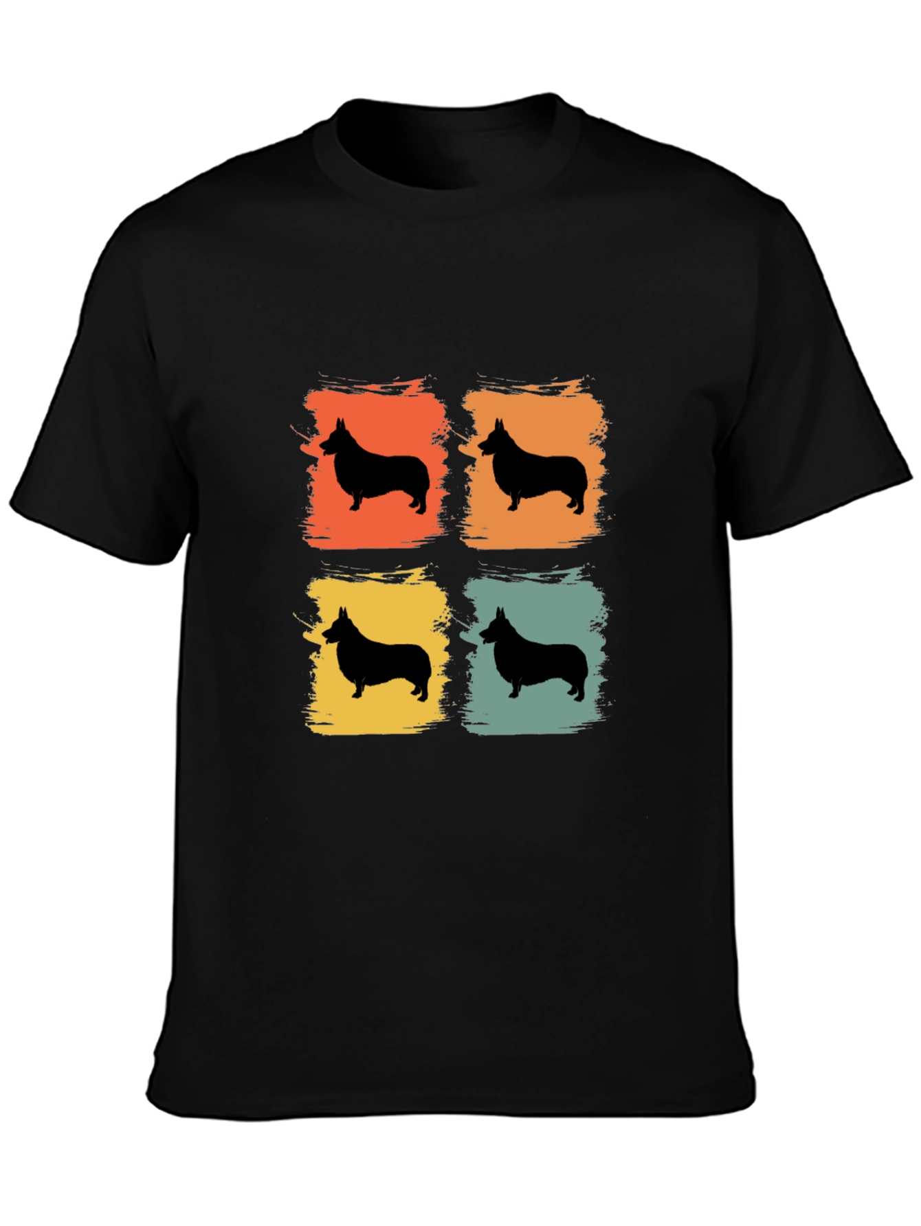 Retro Corgi Silhouette Graphic Tee - Black