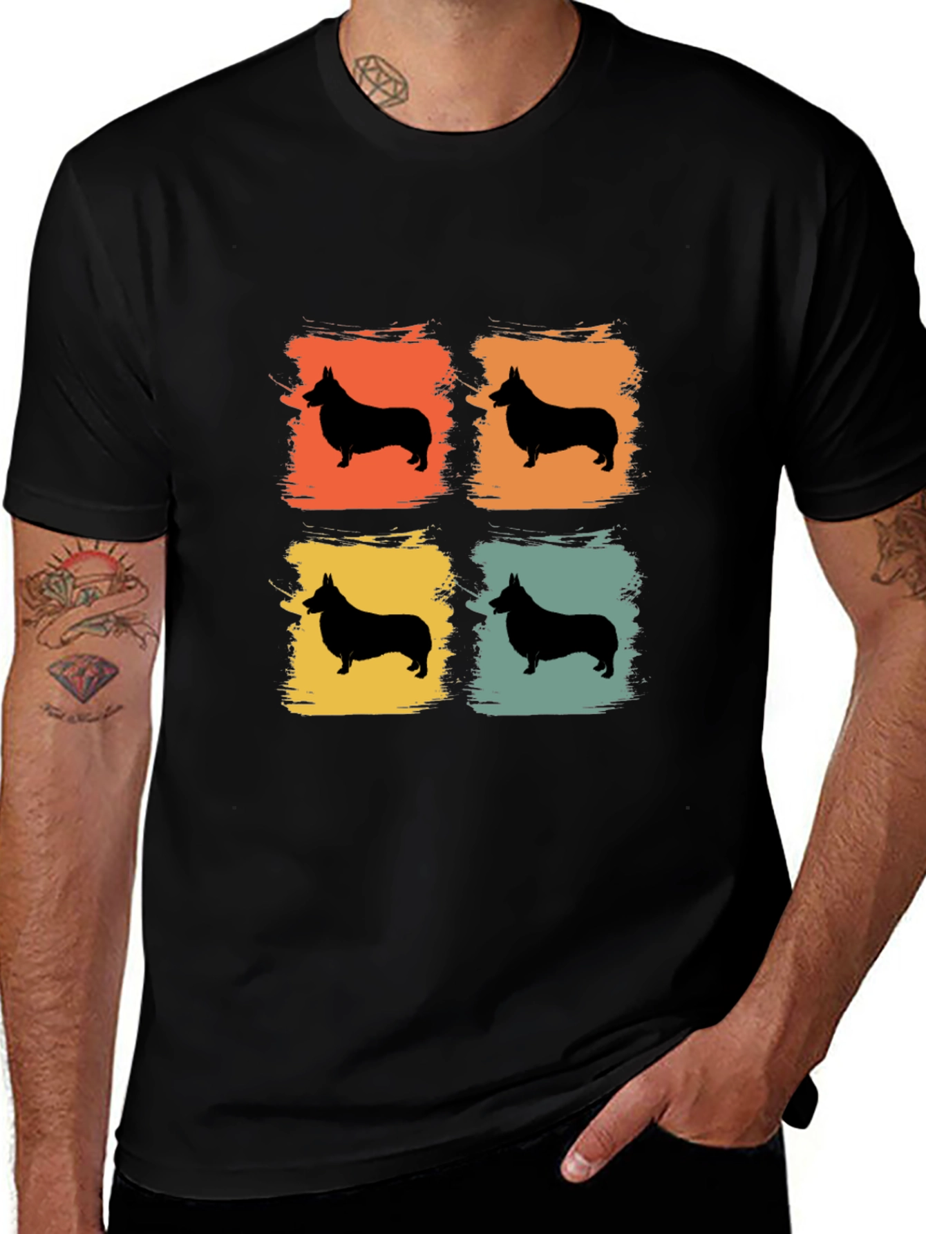 Retro Corgi Silhouette Graphic Tee - Black