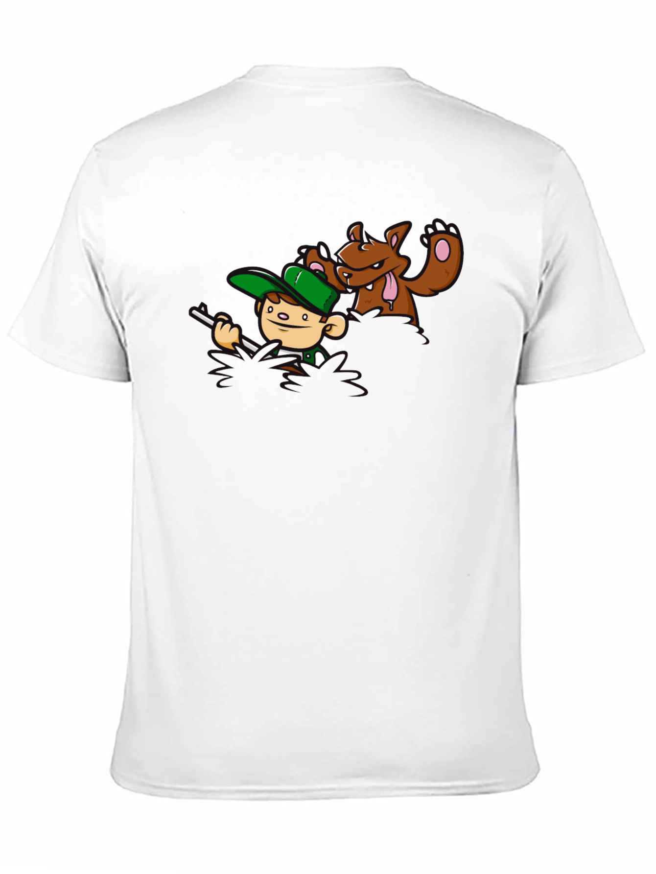 Cartoon Hunter vs. Bear Graphic T-Shirt