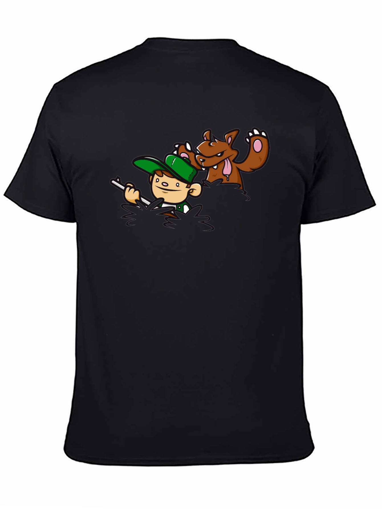 Cartoon Hunter vs. Bear Graphic T-Shirt