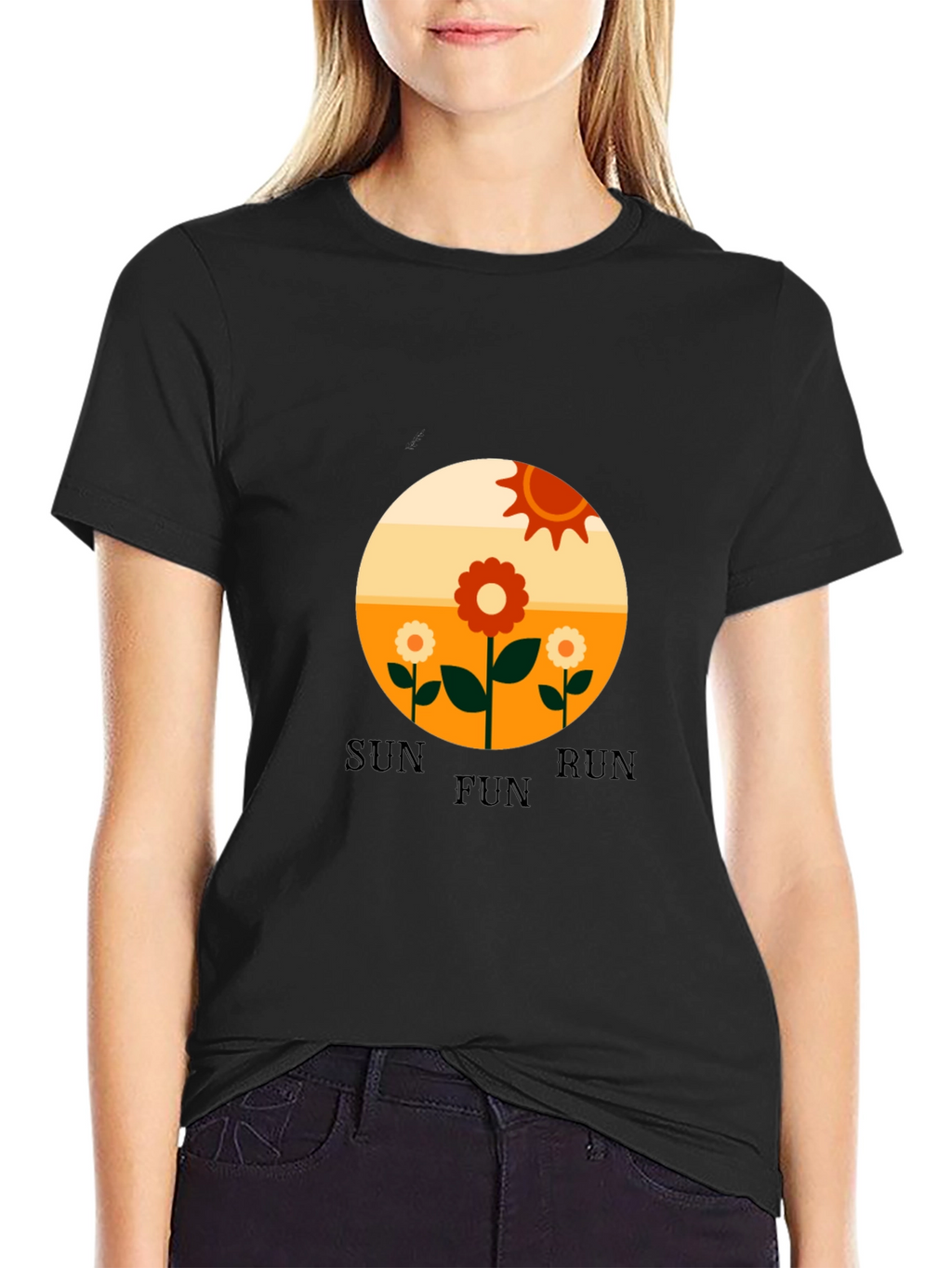 Retro Sun Run Fun Graphic Tee - Black