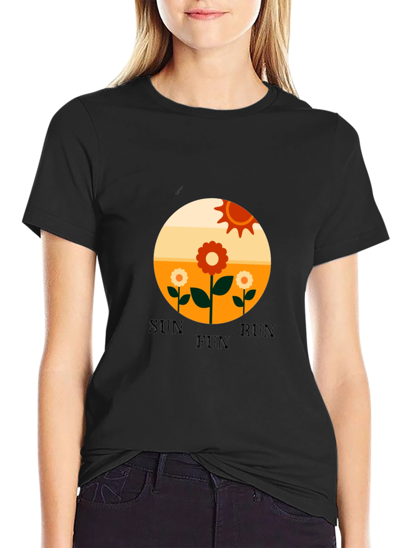 Retro Sun Run Fun Graphic Tee - Black