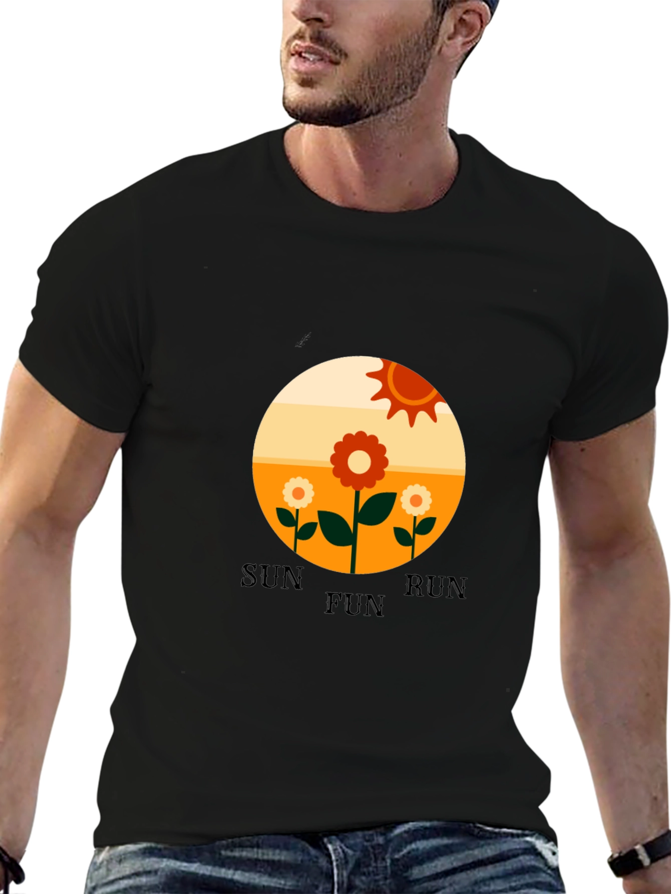 Retro Sun Run Fun Graphic Tee - Black