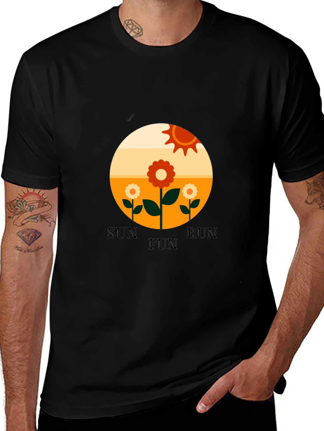 Retro Sun Run Fun Graphic Tee - Black