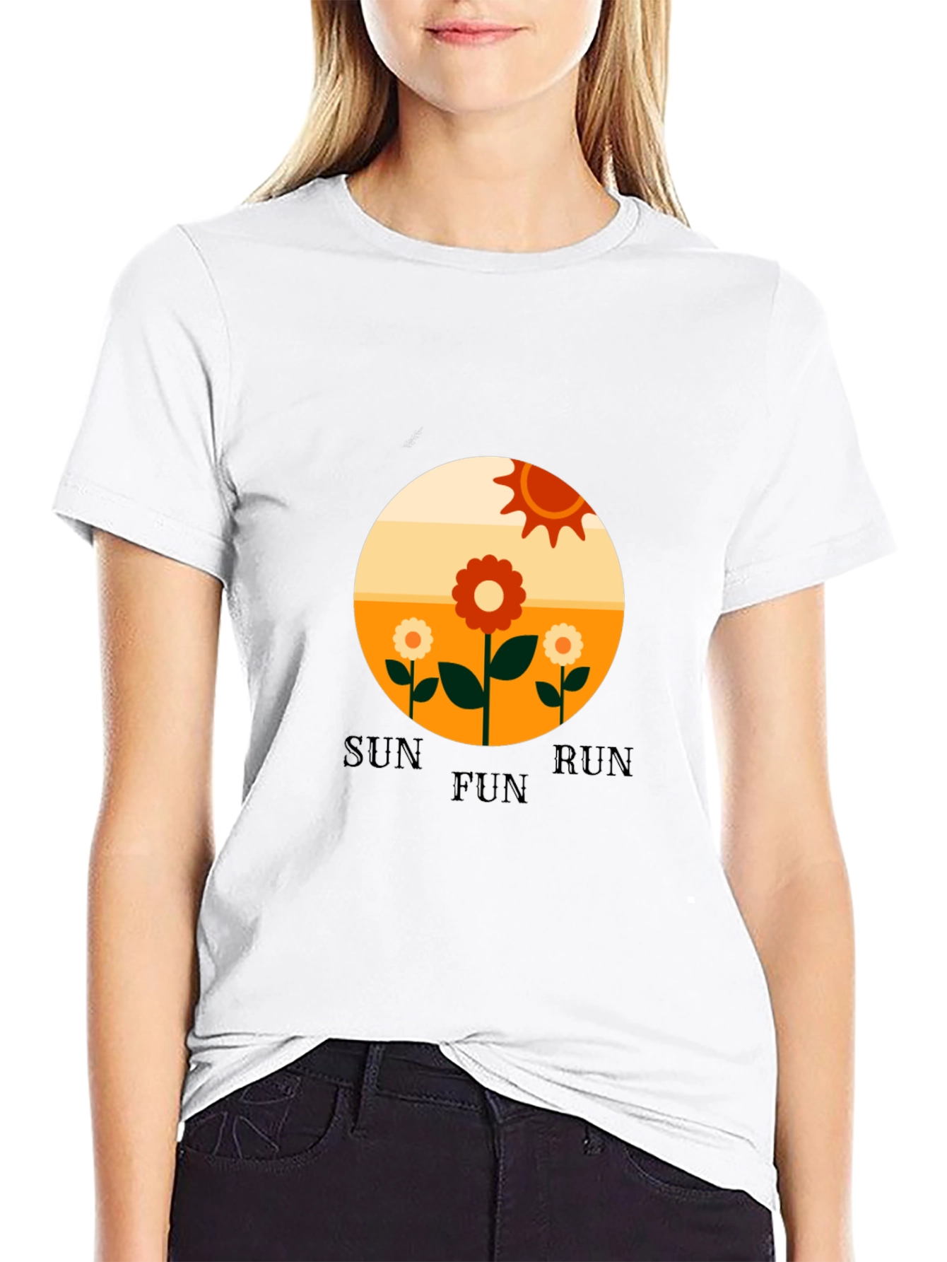 Retro Sun Run Fun Graphic Tee - Black