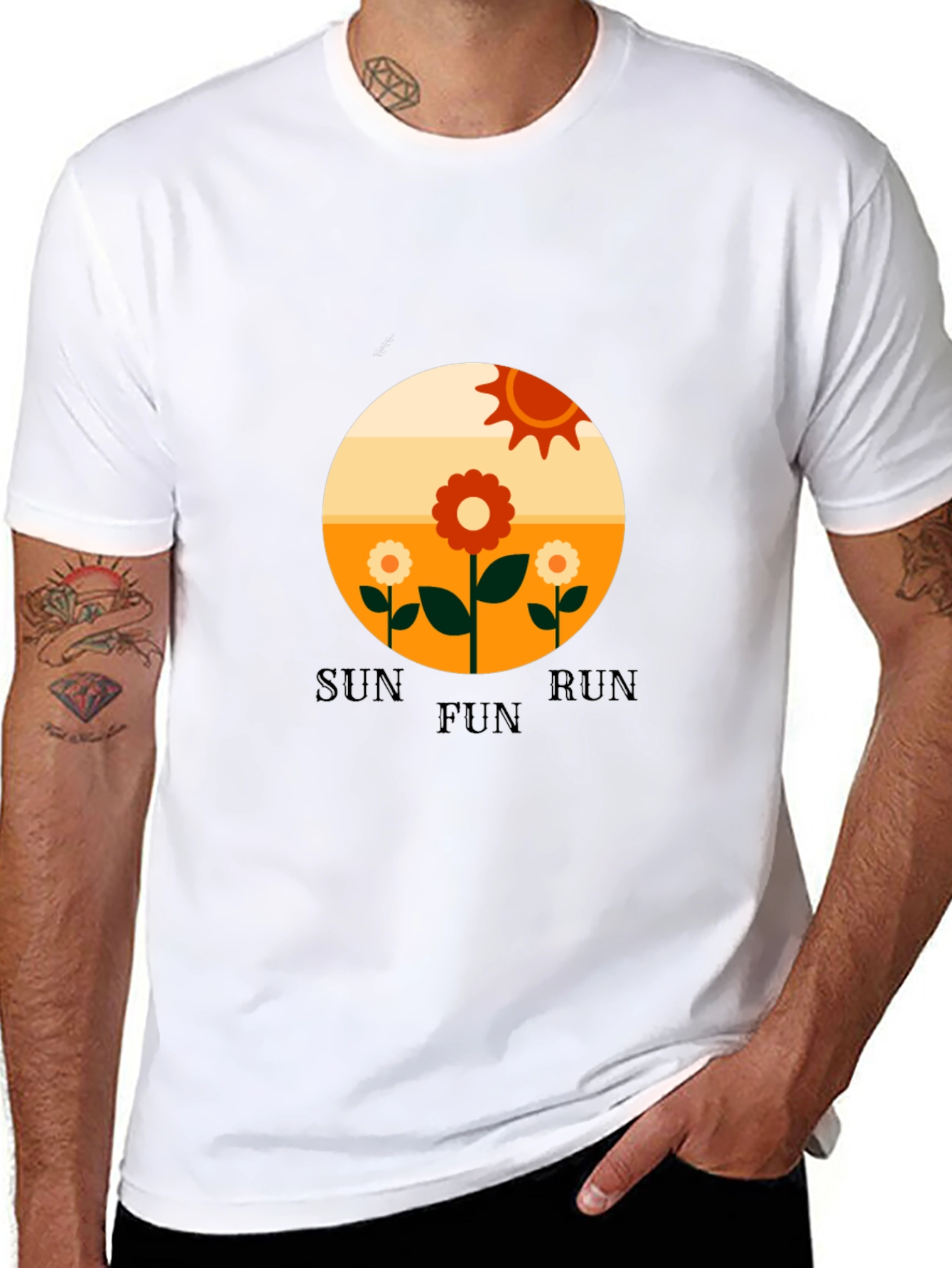 Retro Sun Run Fun Graphic Tee - Black