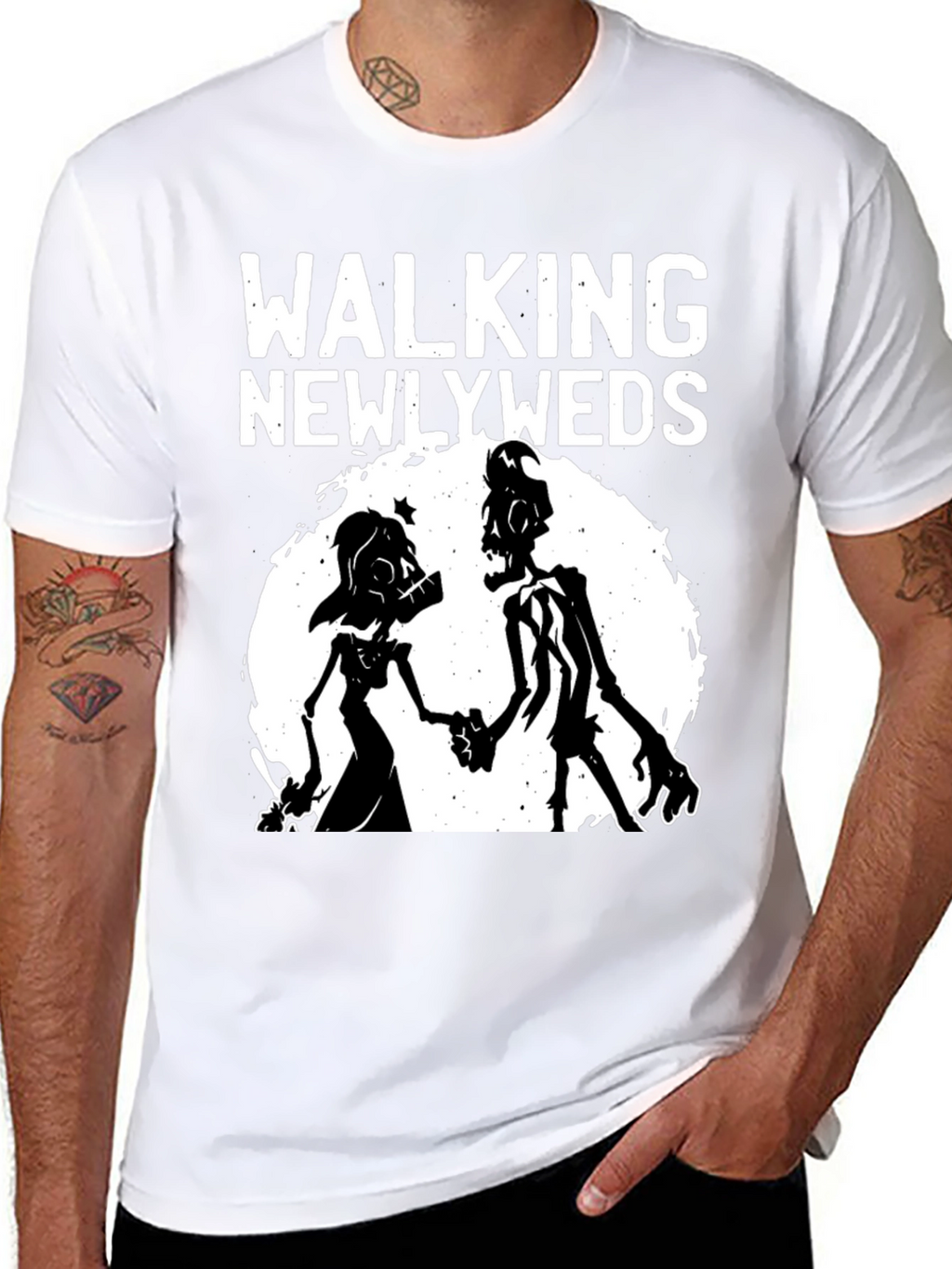 Walking Newlyweds Zombie Graphic T-Shirt