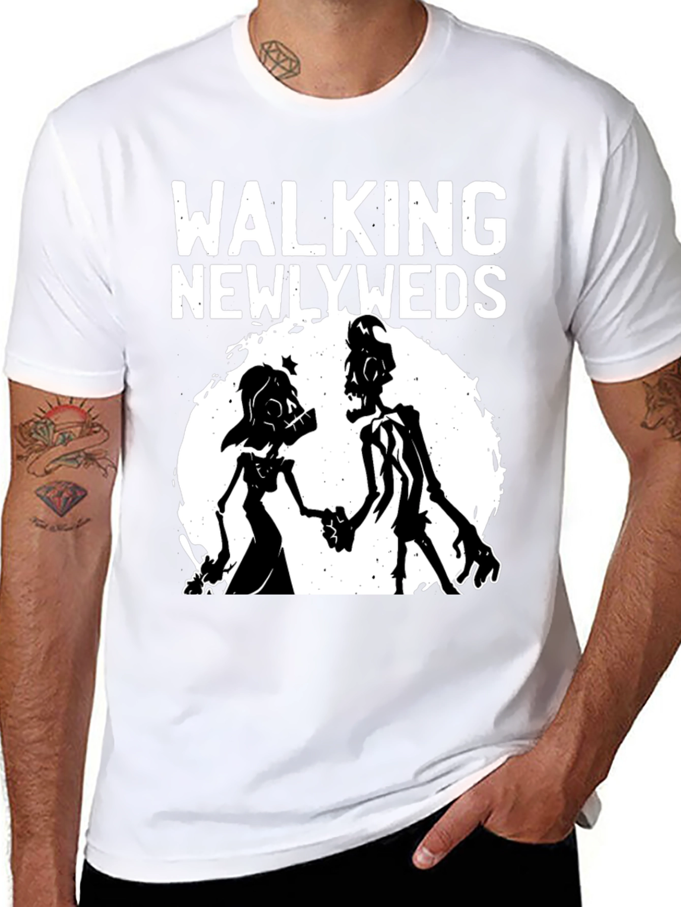 Walking Newlyweds Zombie Graphic T-Shirt