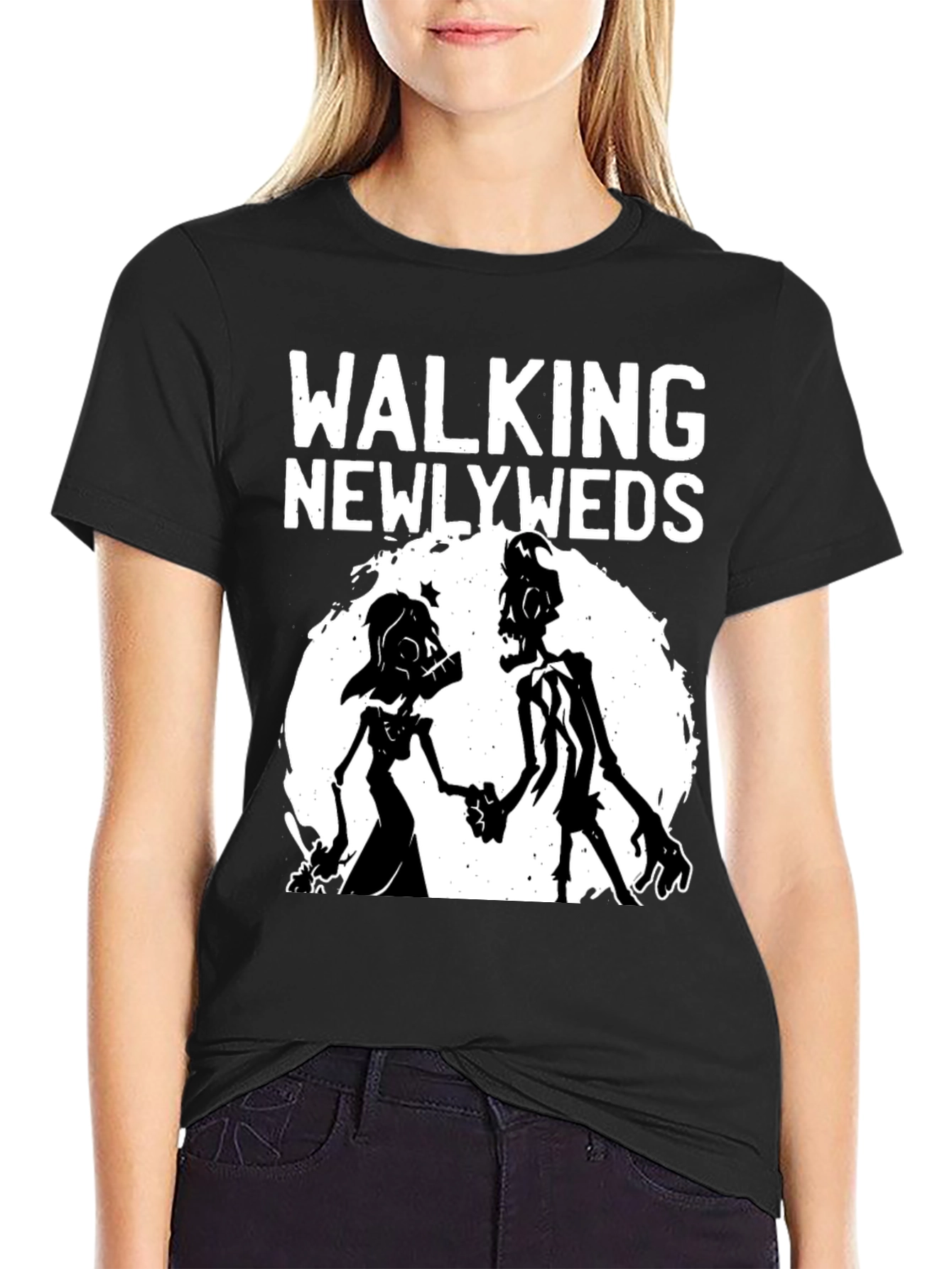 Walking Newlyweds Zombie Graphic T-Shirt