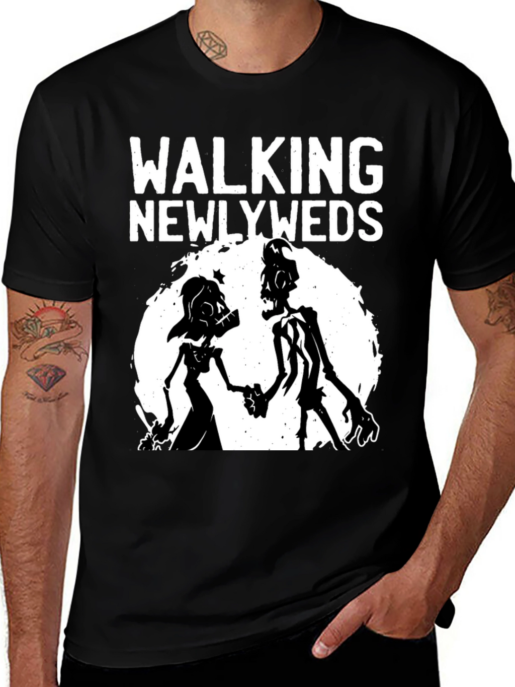 Walking Newlyweds Zombie Graphic T-Shirt
