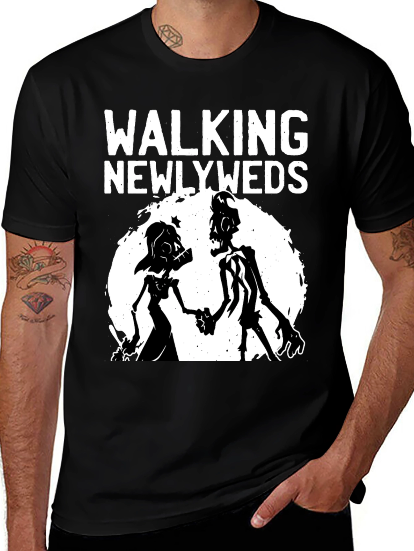 Walking Newlyweds Zombie Graphic T-Shirt