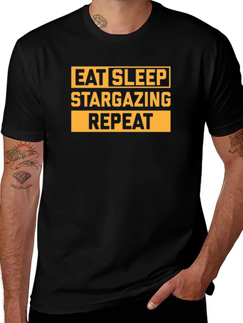 Eat Sleep Stargazing Repeat Black T-Shirt