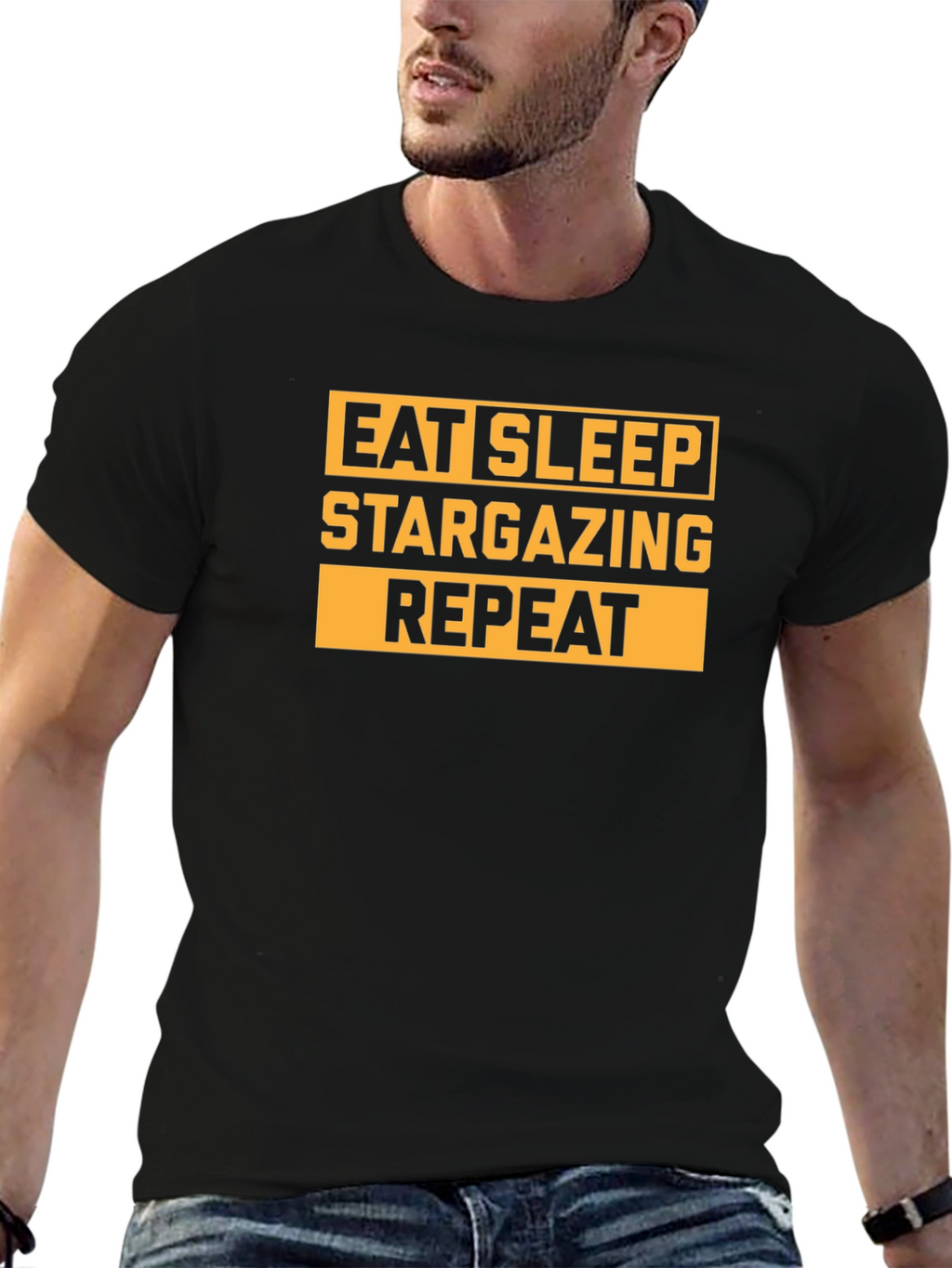 Eat Sleep Stargazing Repeat Black T-Shirt