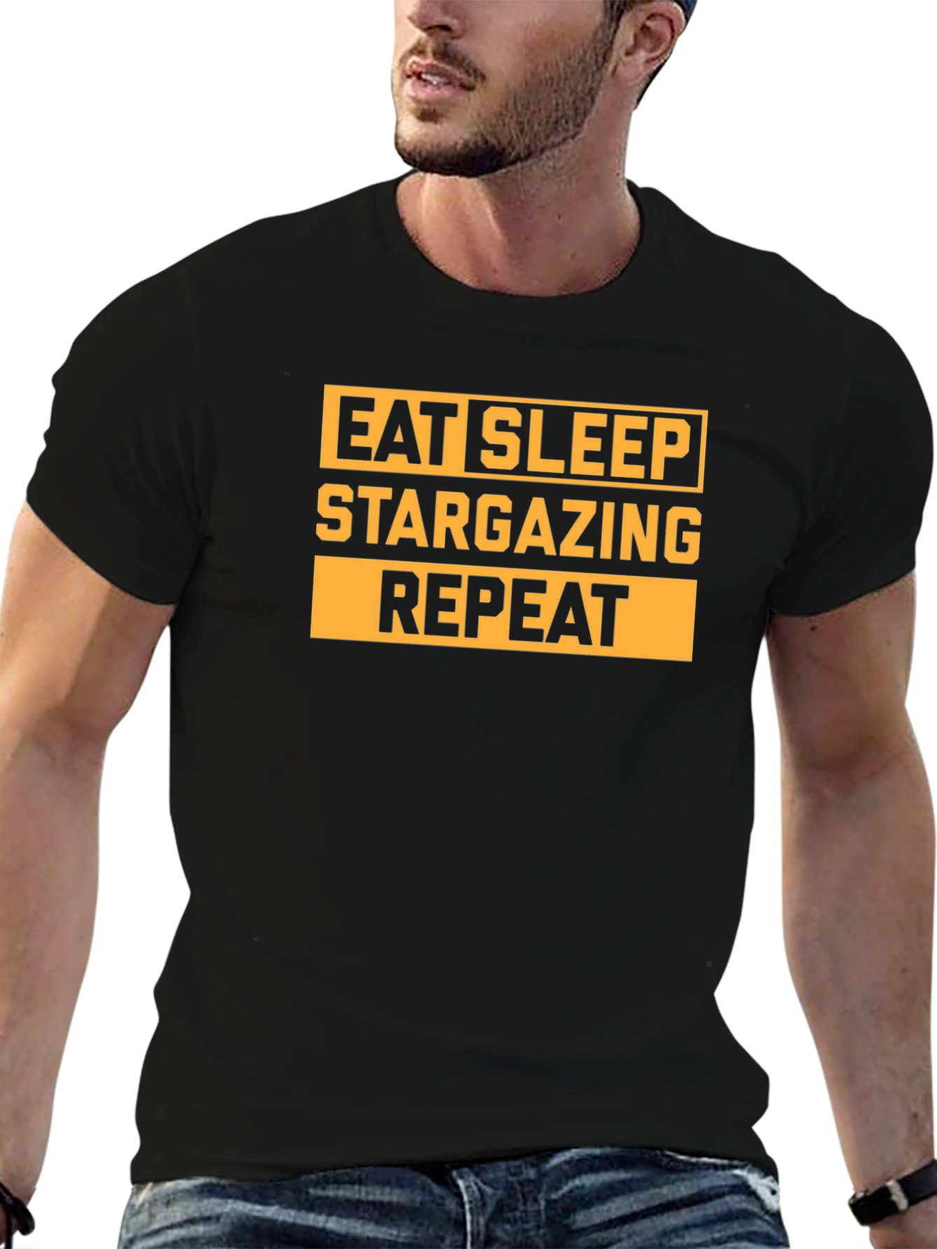 Eat Sleep Stargazing Repeat Black T-Shirt