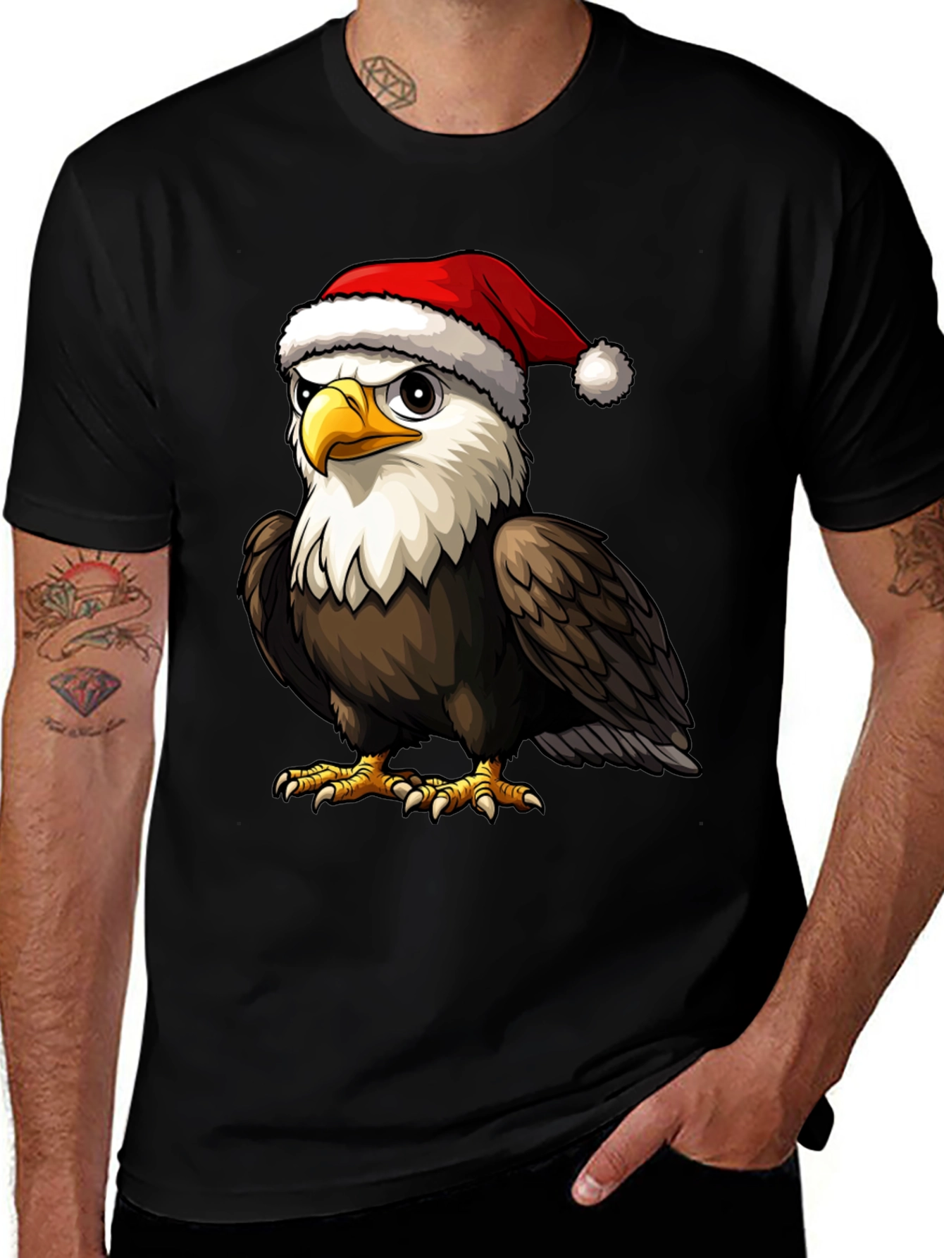 Bald Eagle Santa Hat Graphic Tee