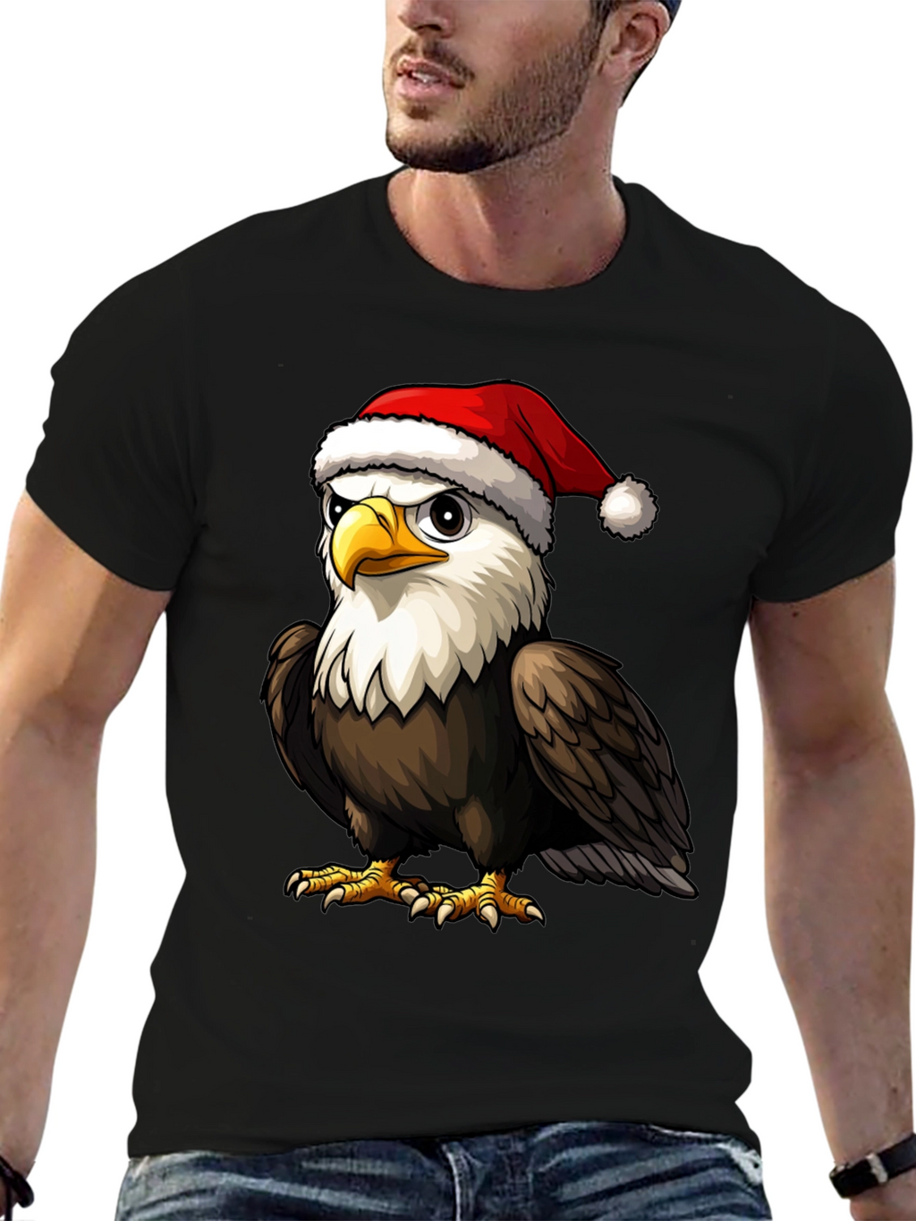 Bald Eagle Santa Hat Graphic Tee