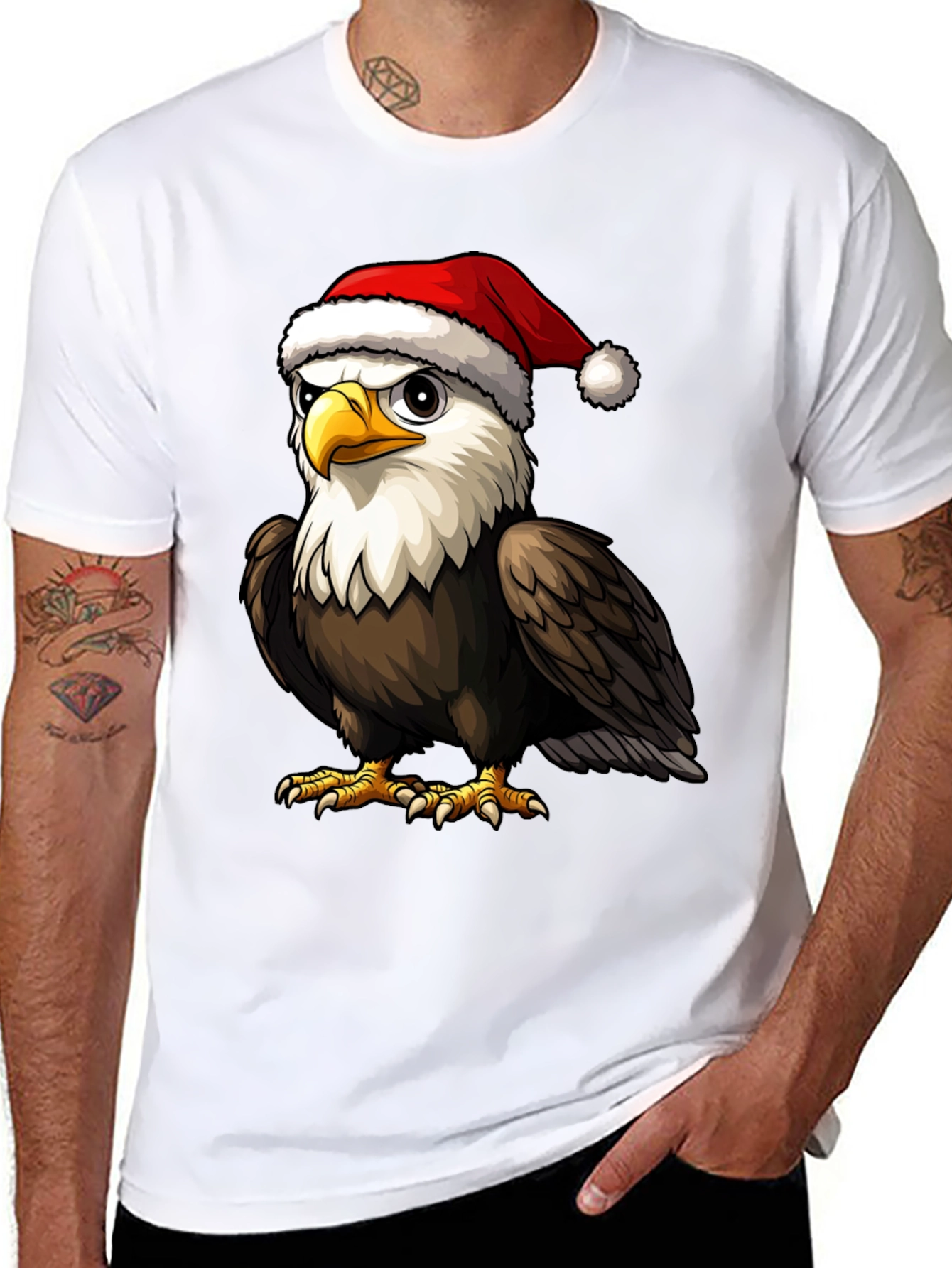Bald Eagle Santa Hat Graphic Tee