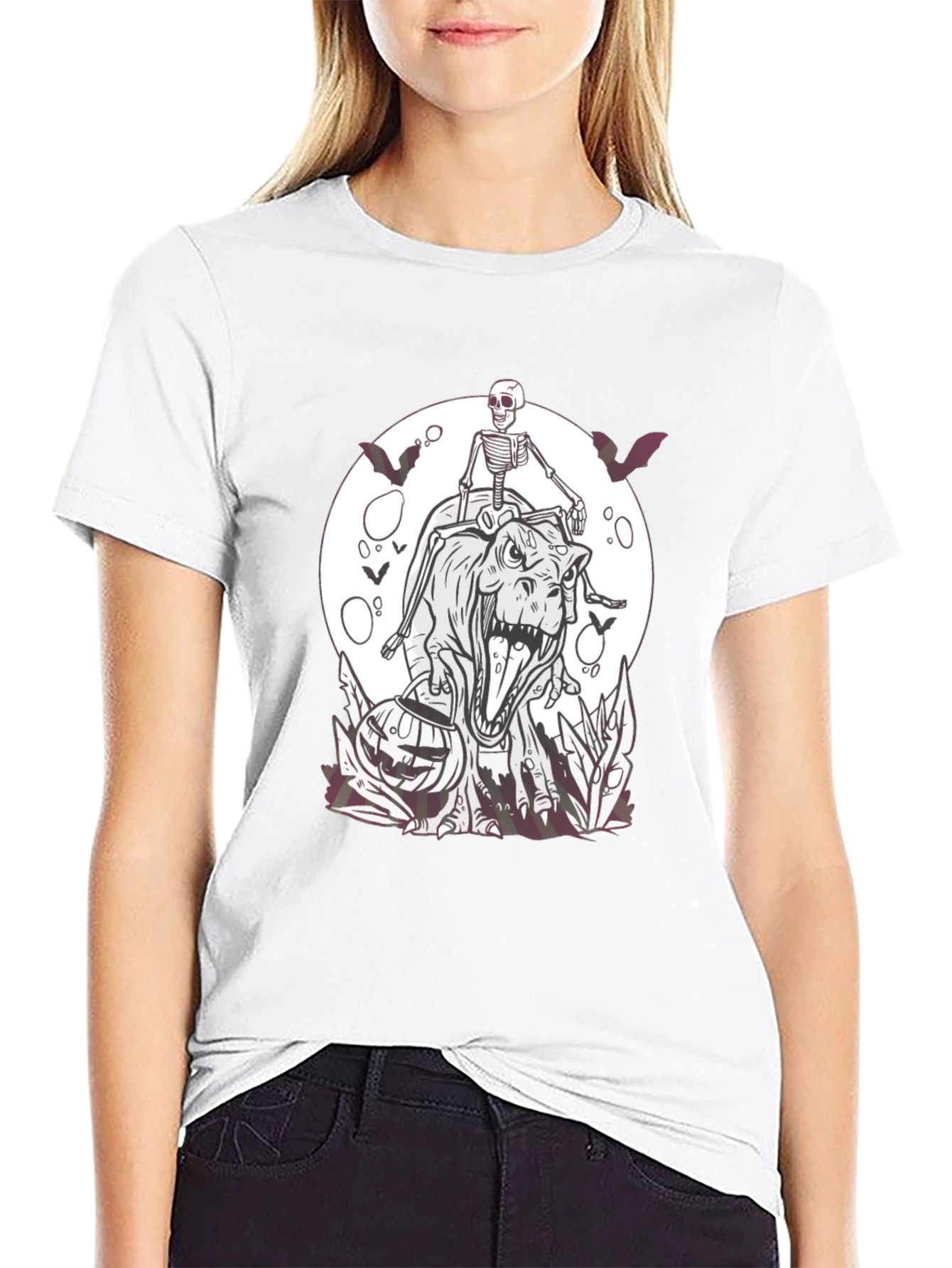 Halloween Skeleton Riding T-Rex T-Shirt